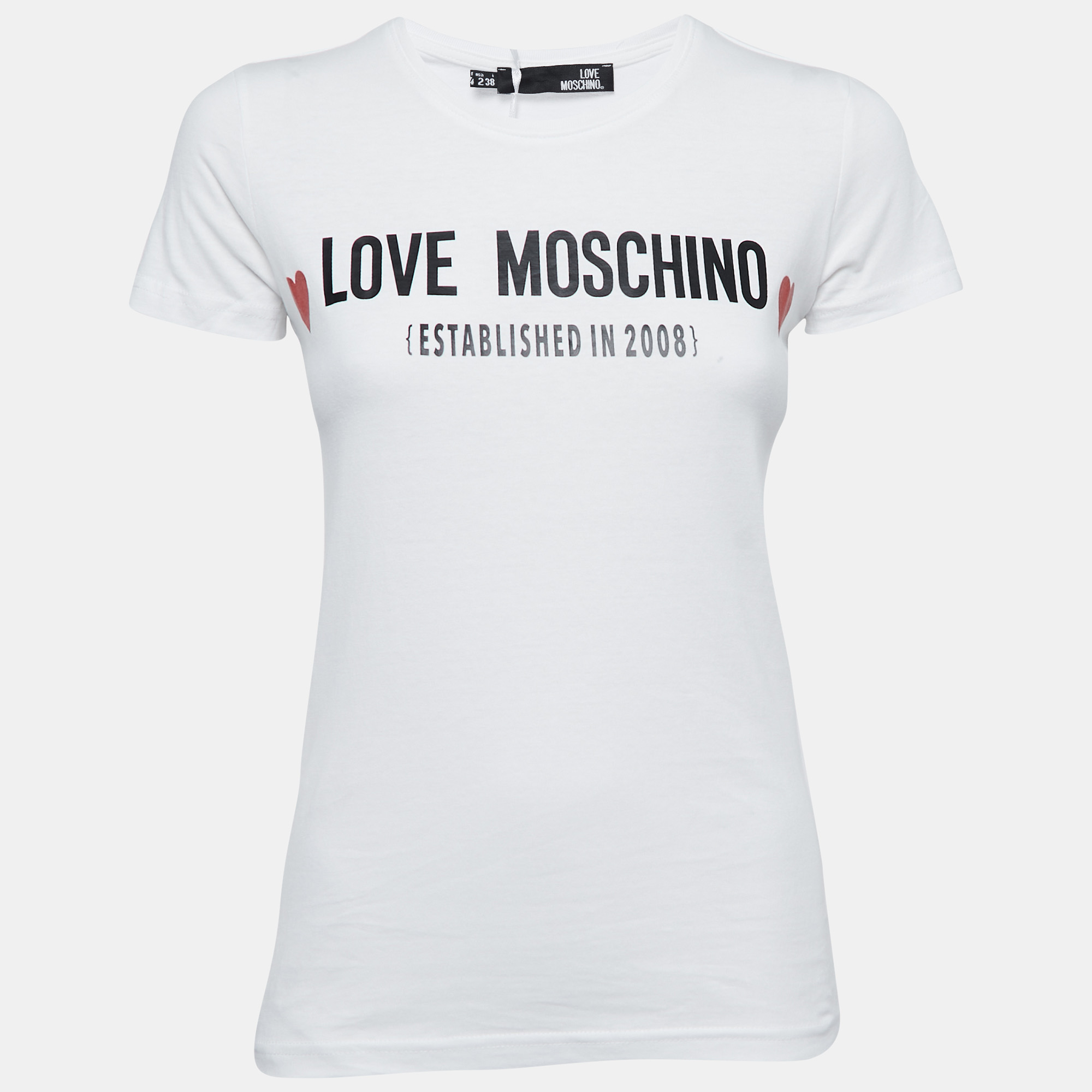 Pre-owned Love Moschino White Logo Printed Cotton Short Sleeve T-shirt S