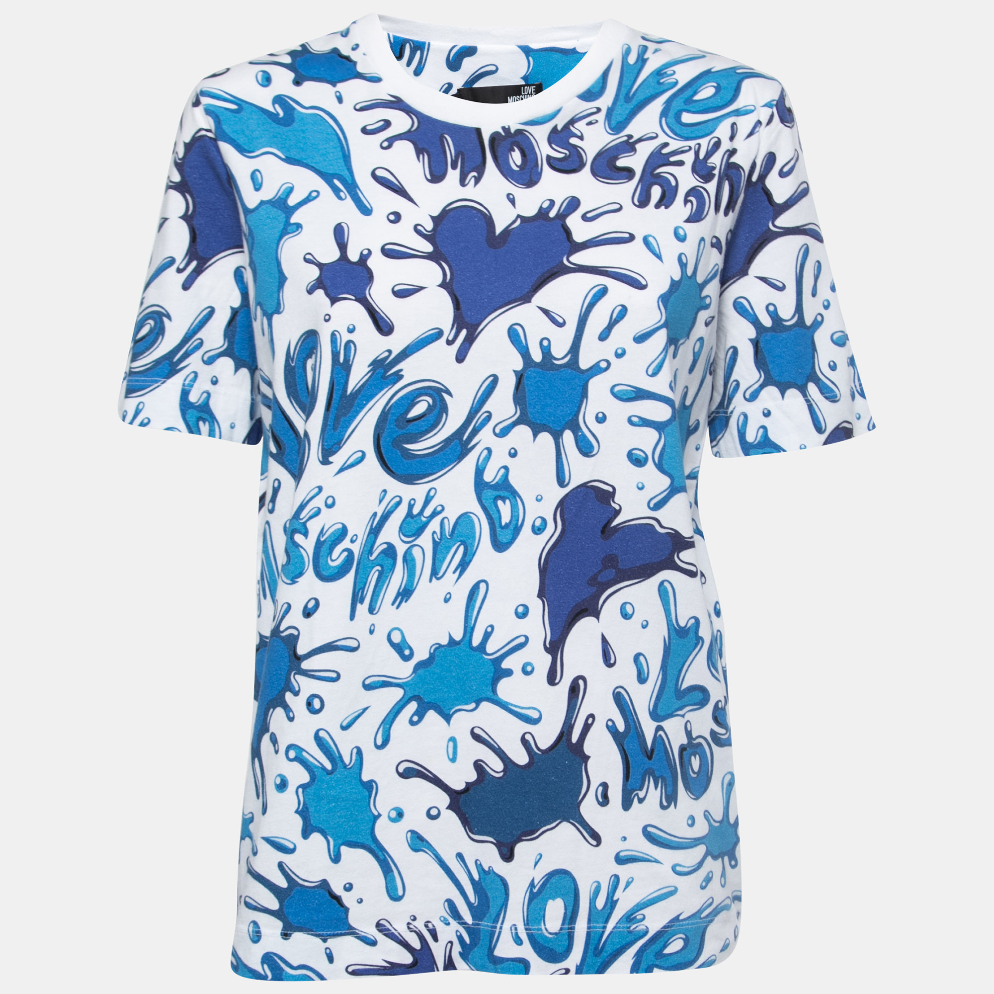 Pre-owned Love Moschino White/blue Splash Printed Cotton T Shirt M