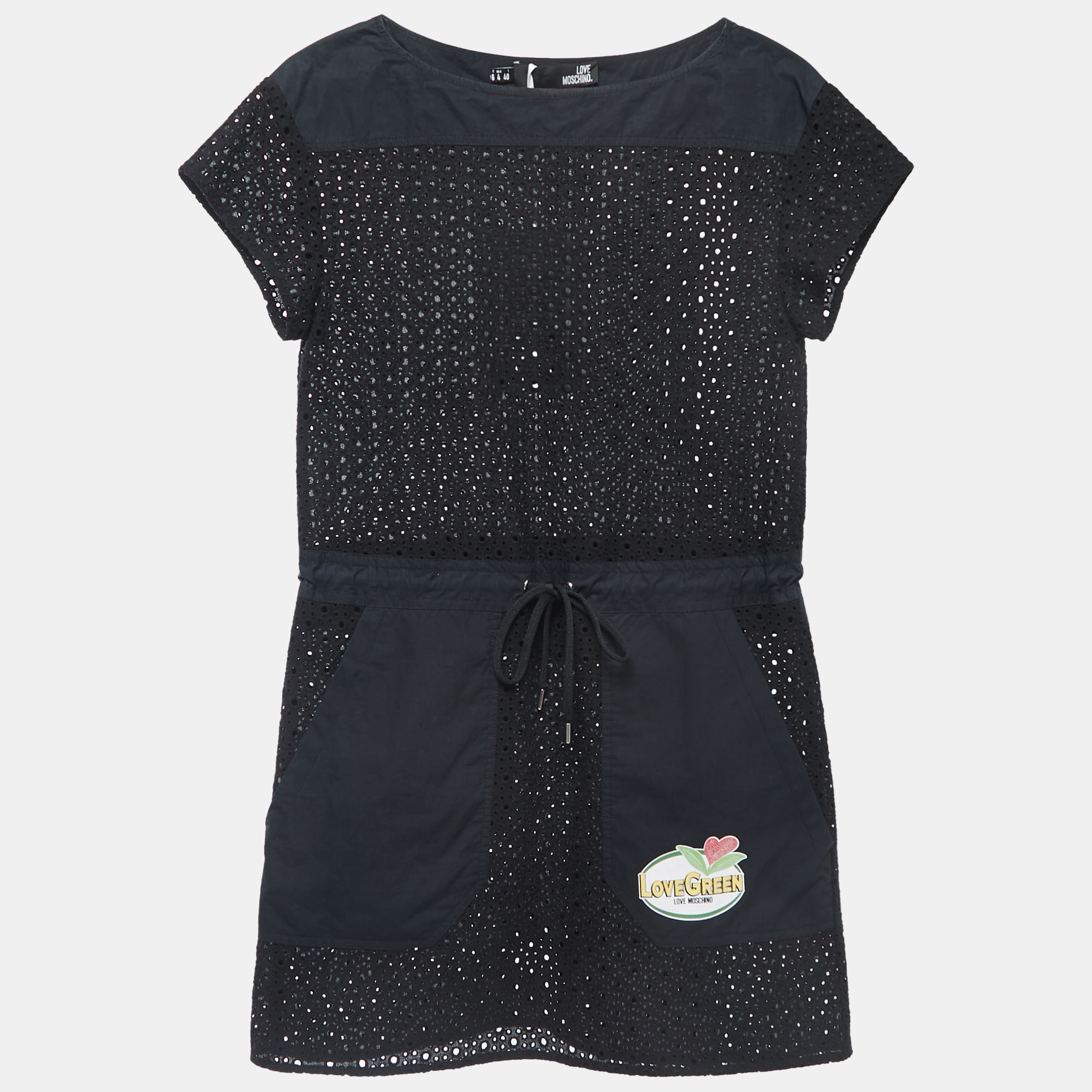 

Love Moschino Black Cotton Applique Detailed Mini Dress