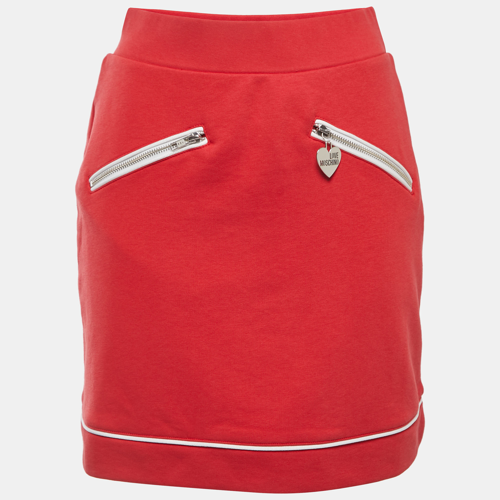Pre-owned Love Moschino Red Knit Zip Detailed Mini Skirt S