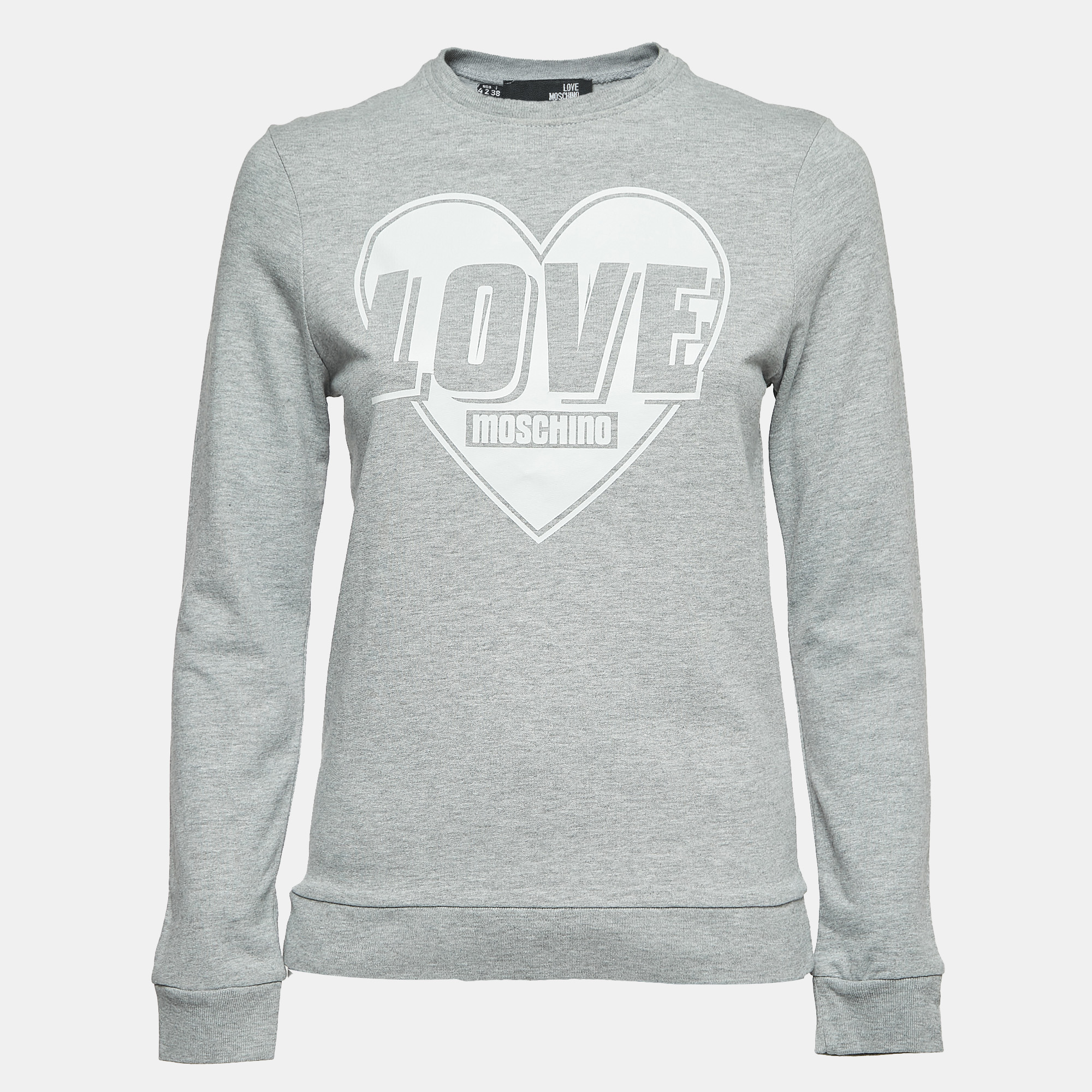 Pre-owned Love Moschino Love Logo Print Cotton Crew Neck Sweatshirt S In Grey