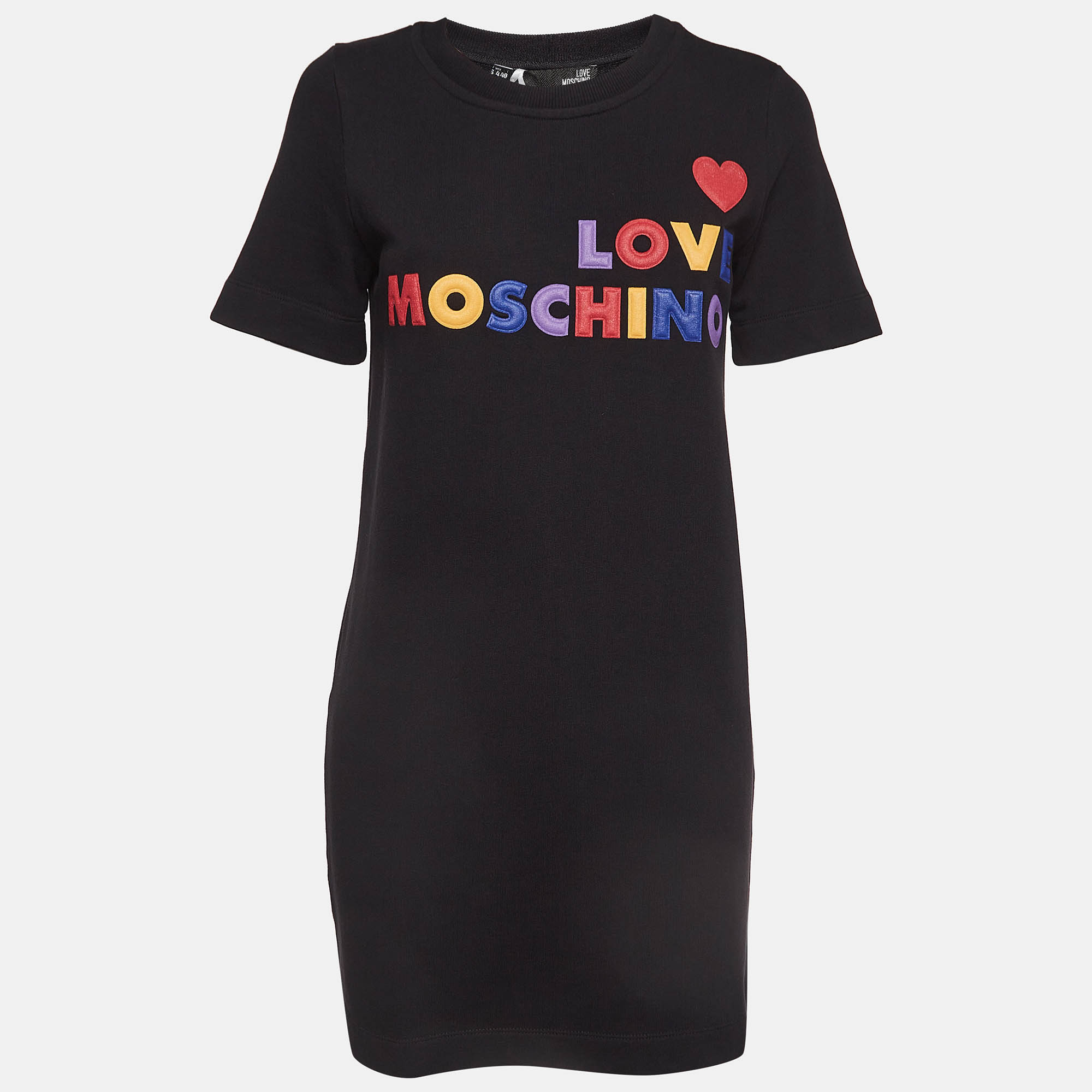 Pre-owned Love Moschino Black Printed T-shirt Dress S