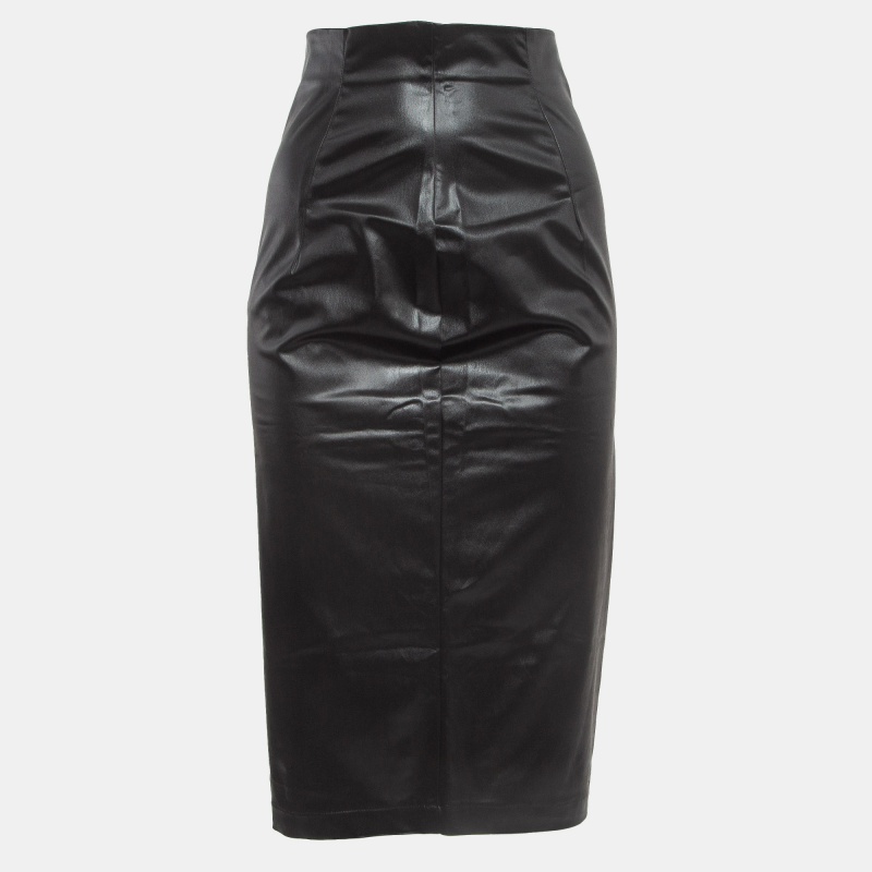 Pre-owned Love Moschino Black High Waist Faux Leather Pencil Skirt S