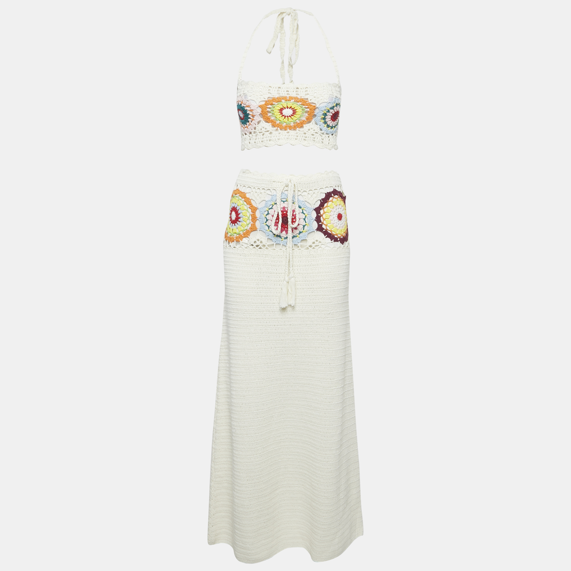 Pre-owned Lovers & Friends Lovers And Friends Off White Kestrel Crochet Top And Maxi Skirt Set S