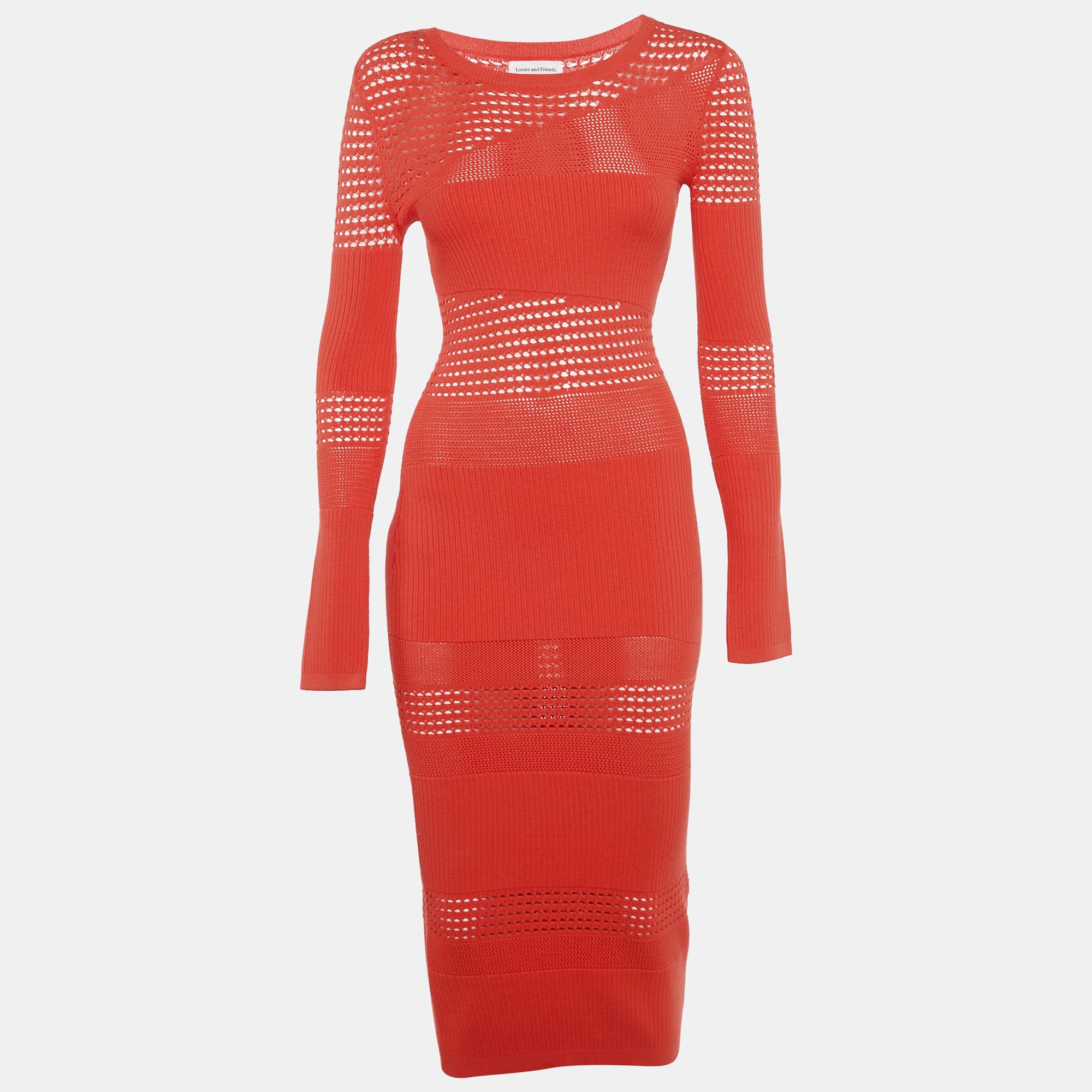 

Lovers & Friends Orange Patterned Rib Knit Tianna Maxi Dress XS