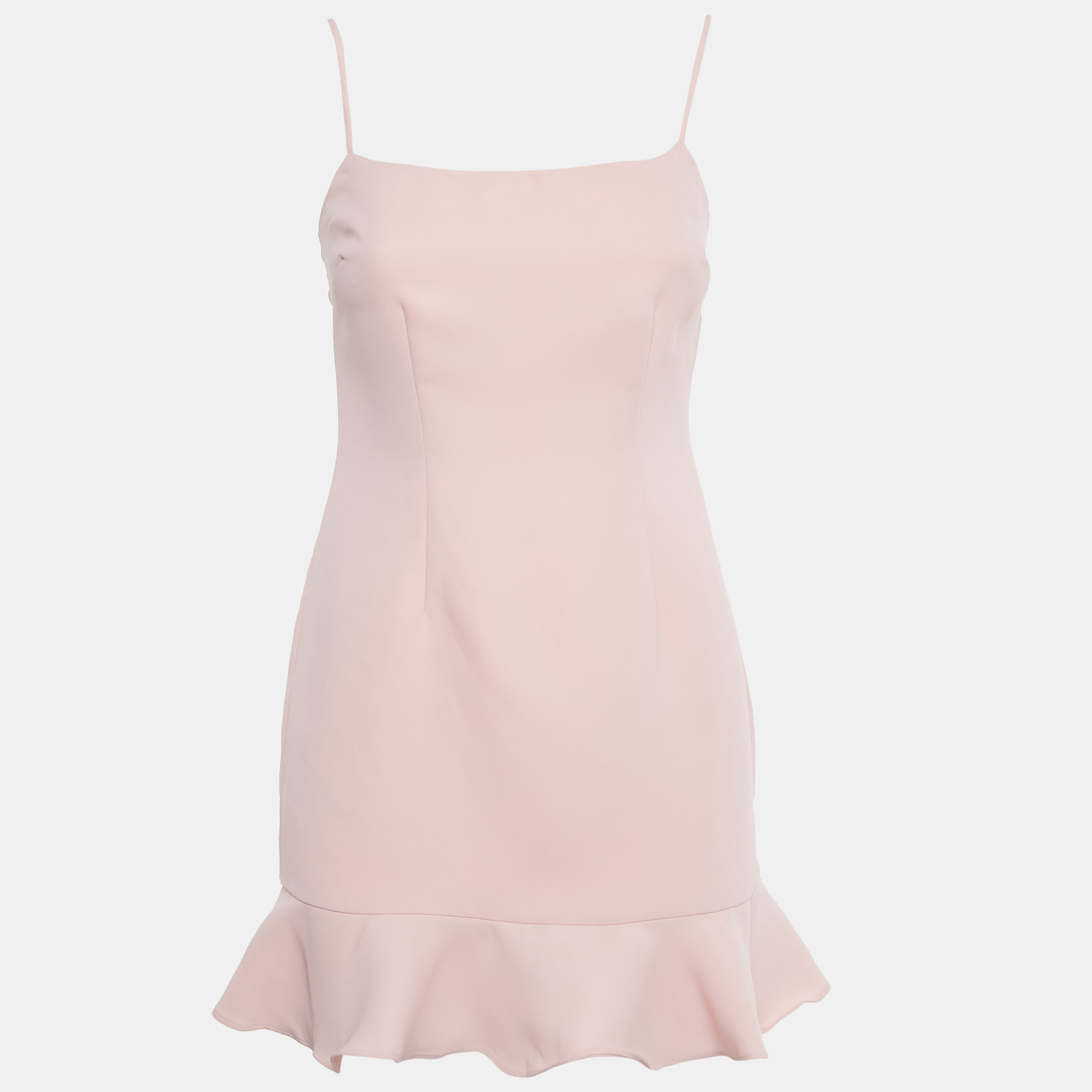Pre-owned Lovers & Friends Pink Crepe Flounce Mini Dress S