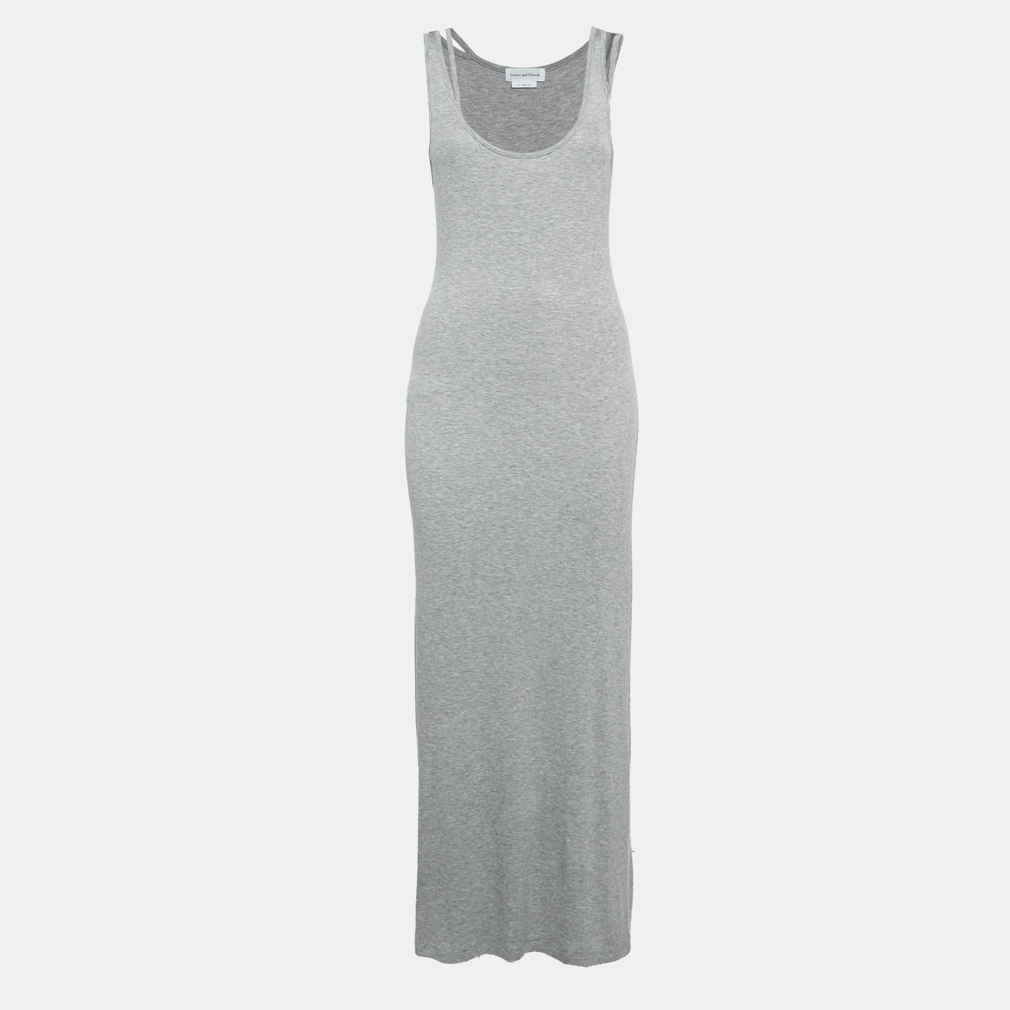 

Lovers and Friends Grey Rib Knit Cut-Out Detail Sleeveless Maxi Dress M