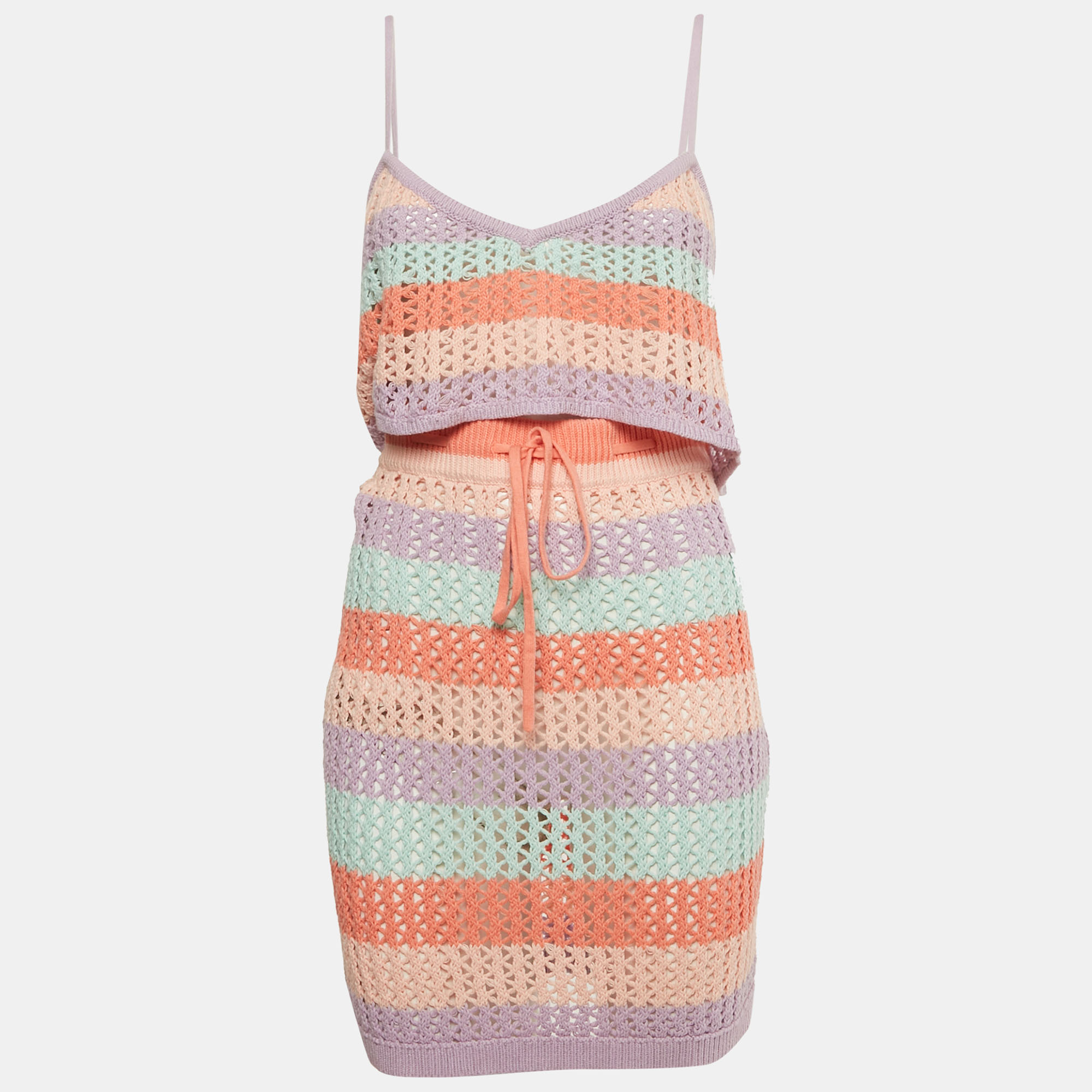

Lovers + Friends Pink/Blue Striped Crochet Skirt and Top L
