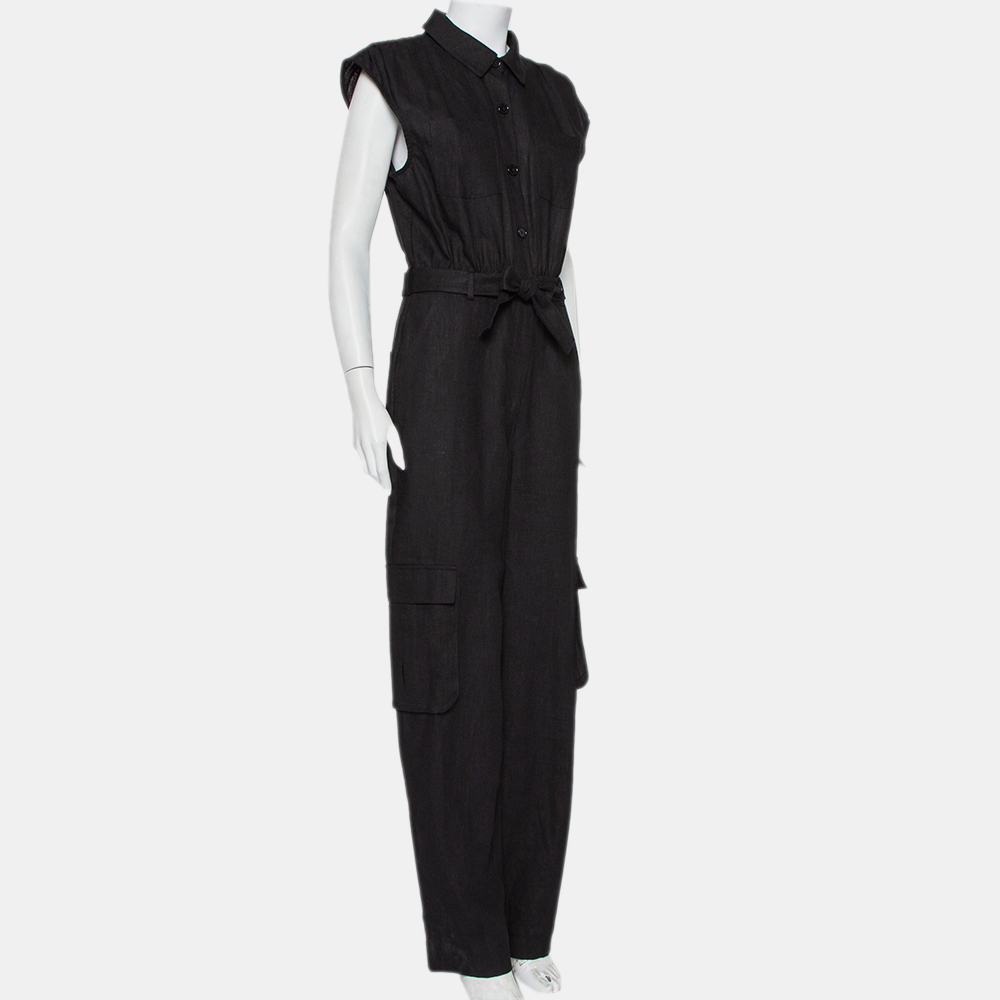 

LPA Black Ramie Belted Weronika Jumpsuit