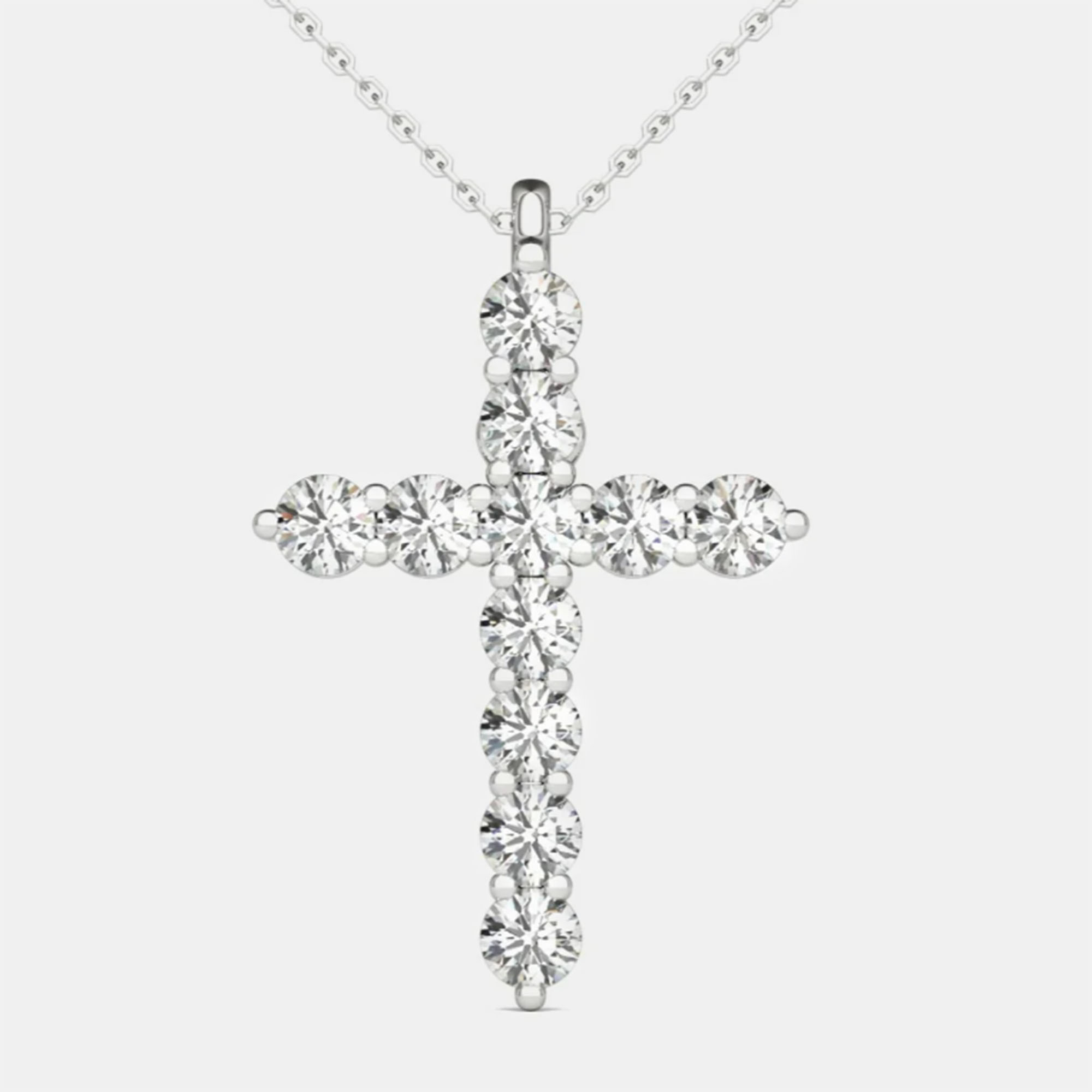 

14K Hypoallergenic White Gold Natural Diamond Cross Pendant Necklace (1.00 Ctw)