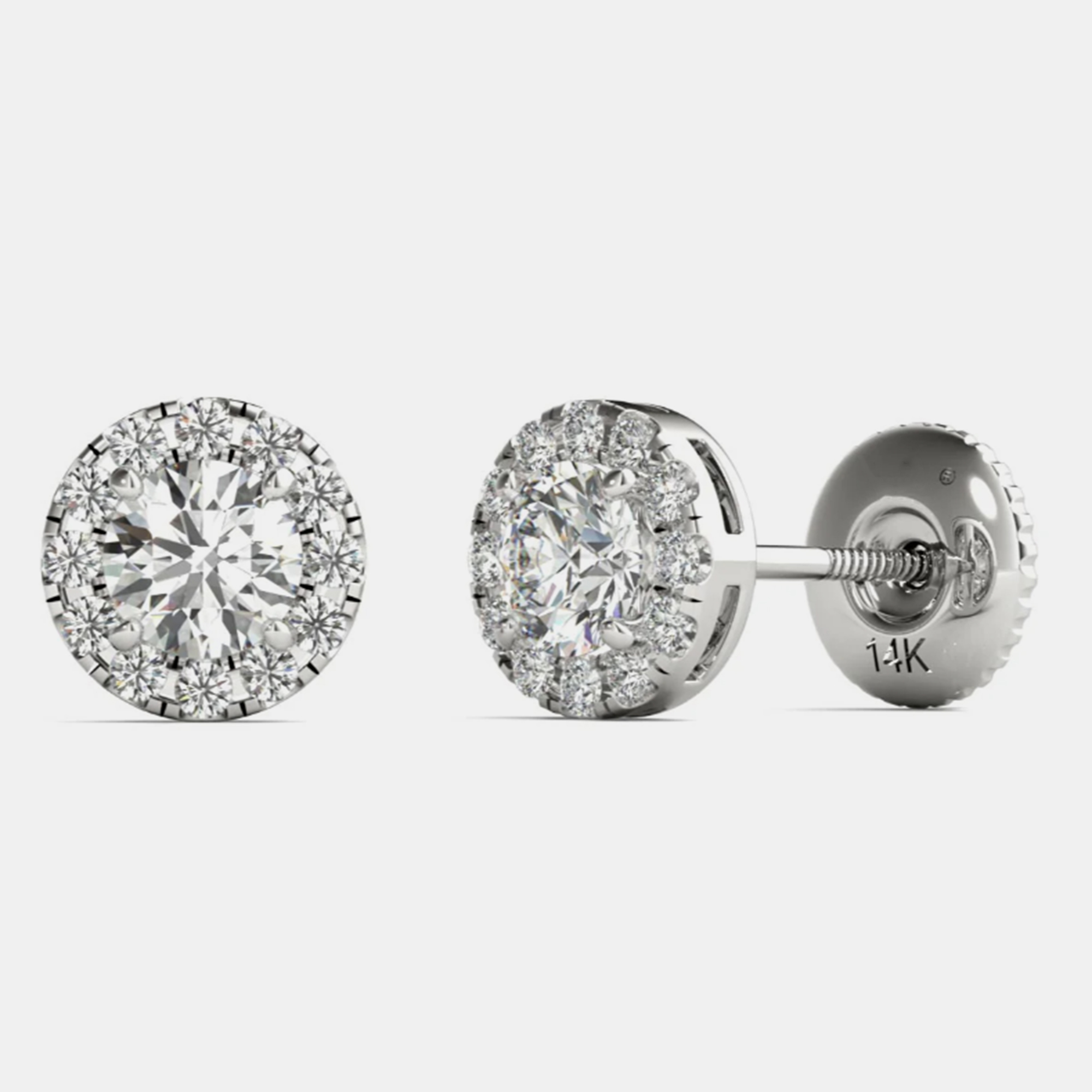 

14K White Gold Natural Diamond Halo Screw Back Earrings (1/2 Ctw)