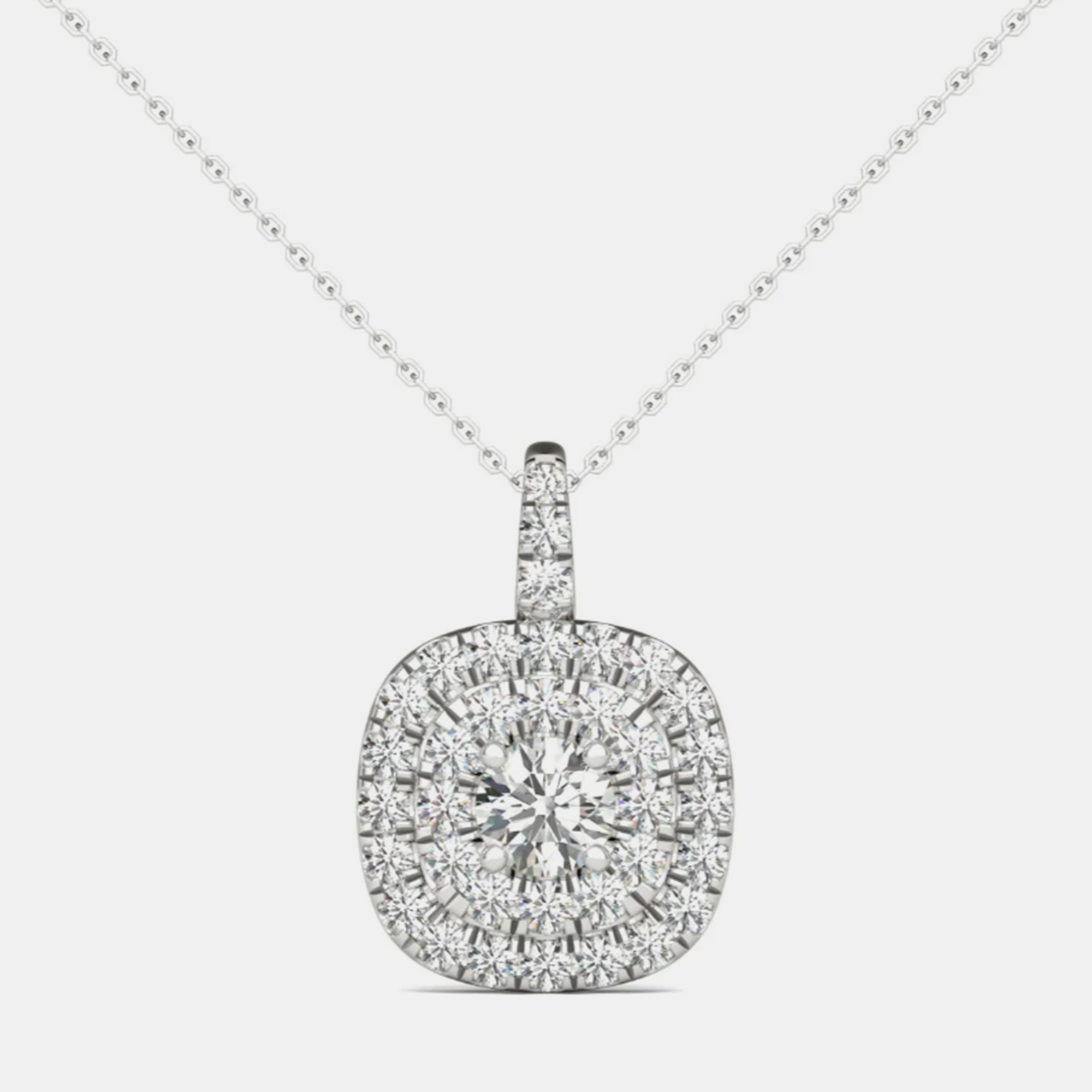 

14K White Gold Natural Diamond Double Halo Pendant (1.00 Ctw)