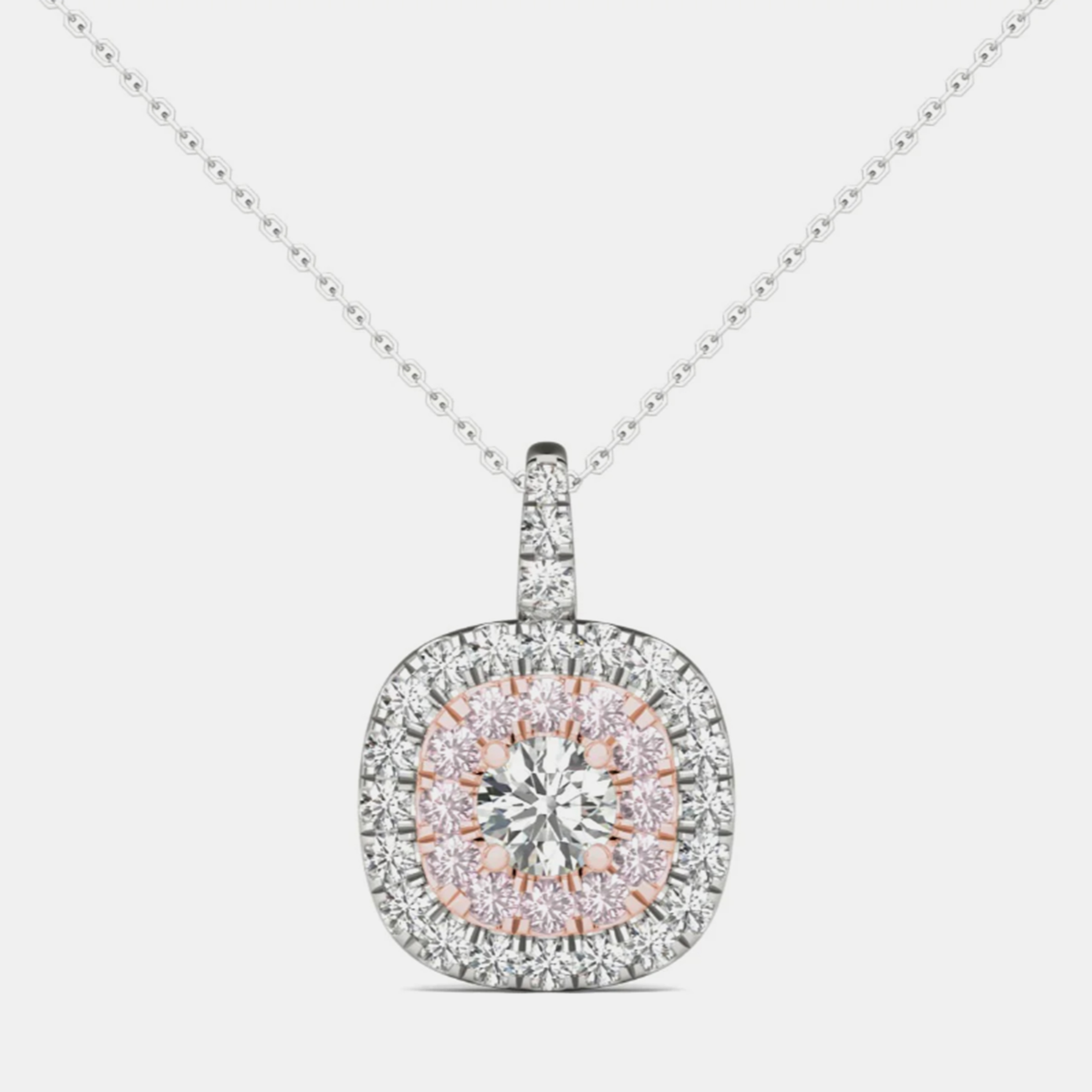 

14K White Gold Natural Diamond Double Halo Pendant (1.00 Ctw)