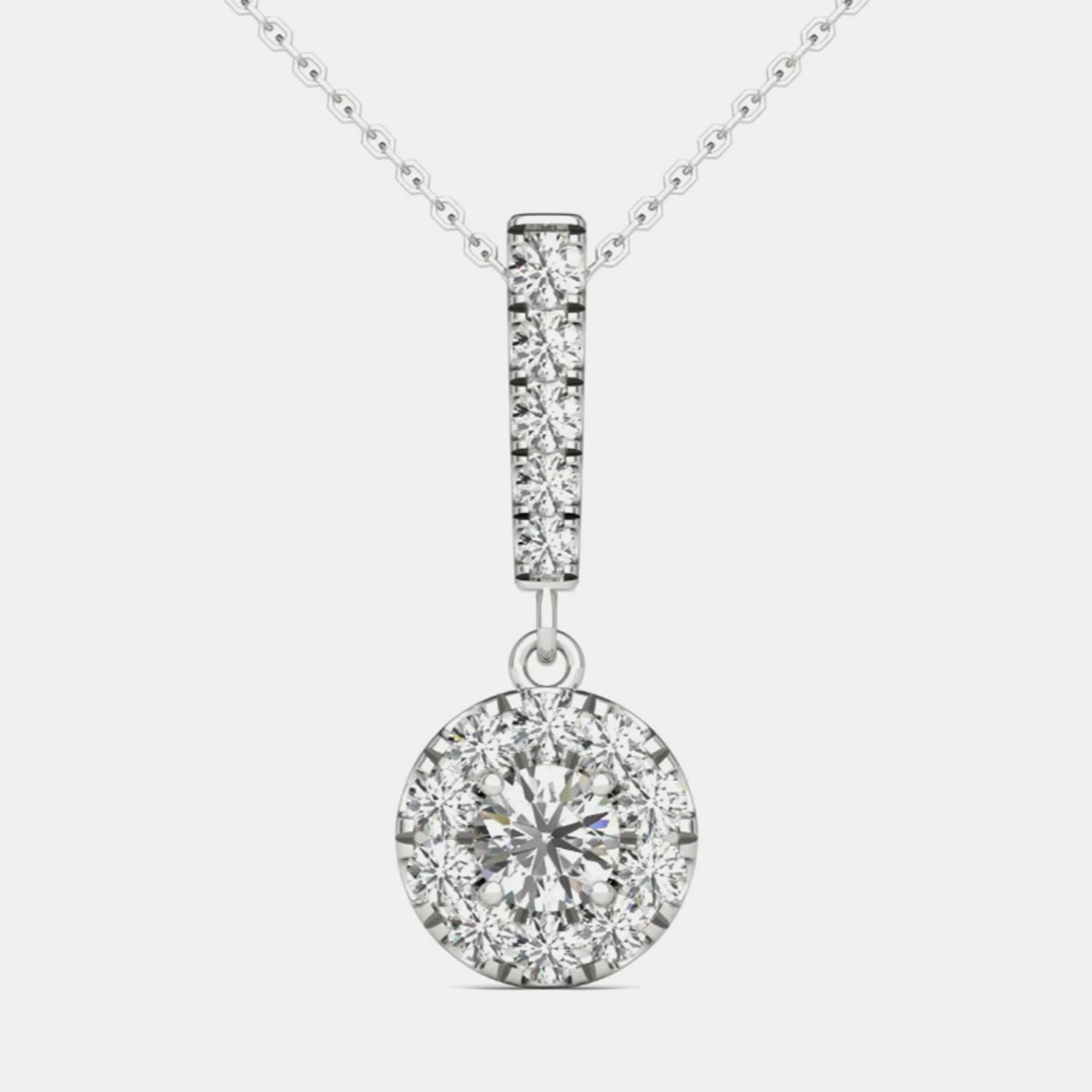 

14K White Gold Natural Diamond Halo Stick Pendant Necklace (0.50 Ctw)