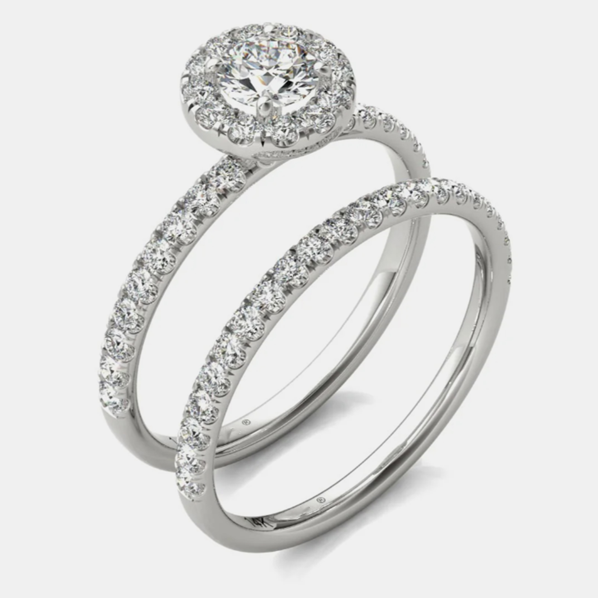 14K White Gold Natural Diamond Halo Wedding Ring Set (1.50 Ctw) 