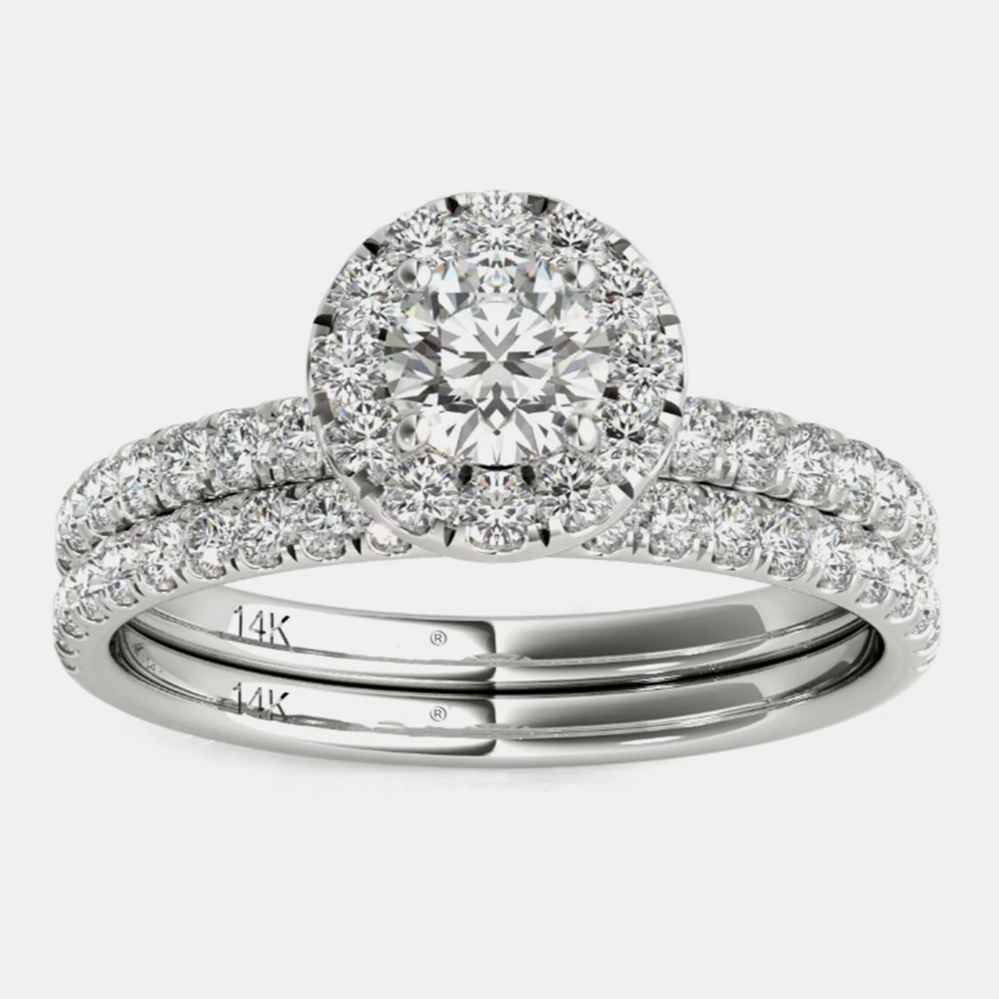 

14K White Gold Natural Diamond Halo Wedding Ring Set (1.50 Ctw)