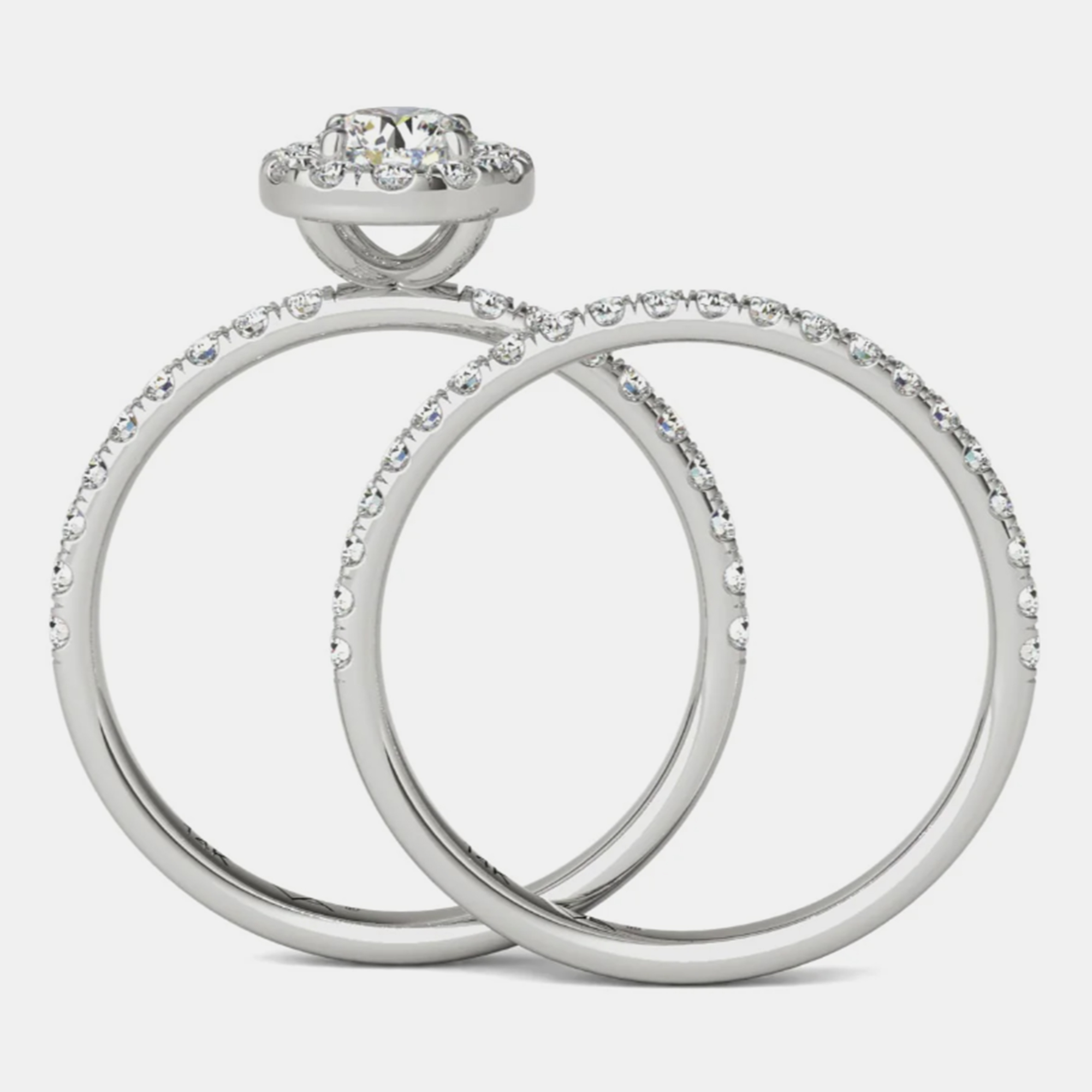 14K White Gold Natural Diamond Halo Wedding Ring Set (1.50 Ctw) 