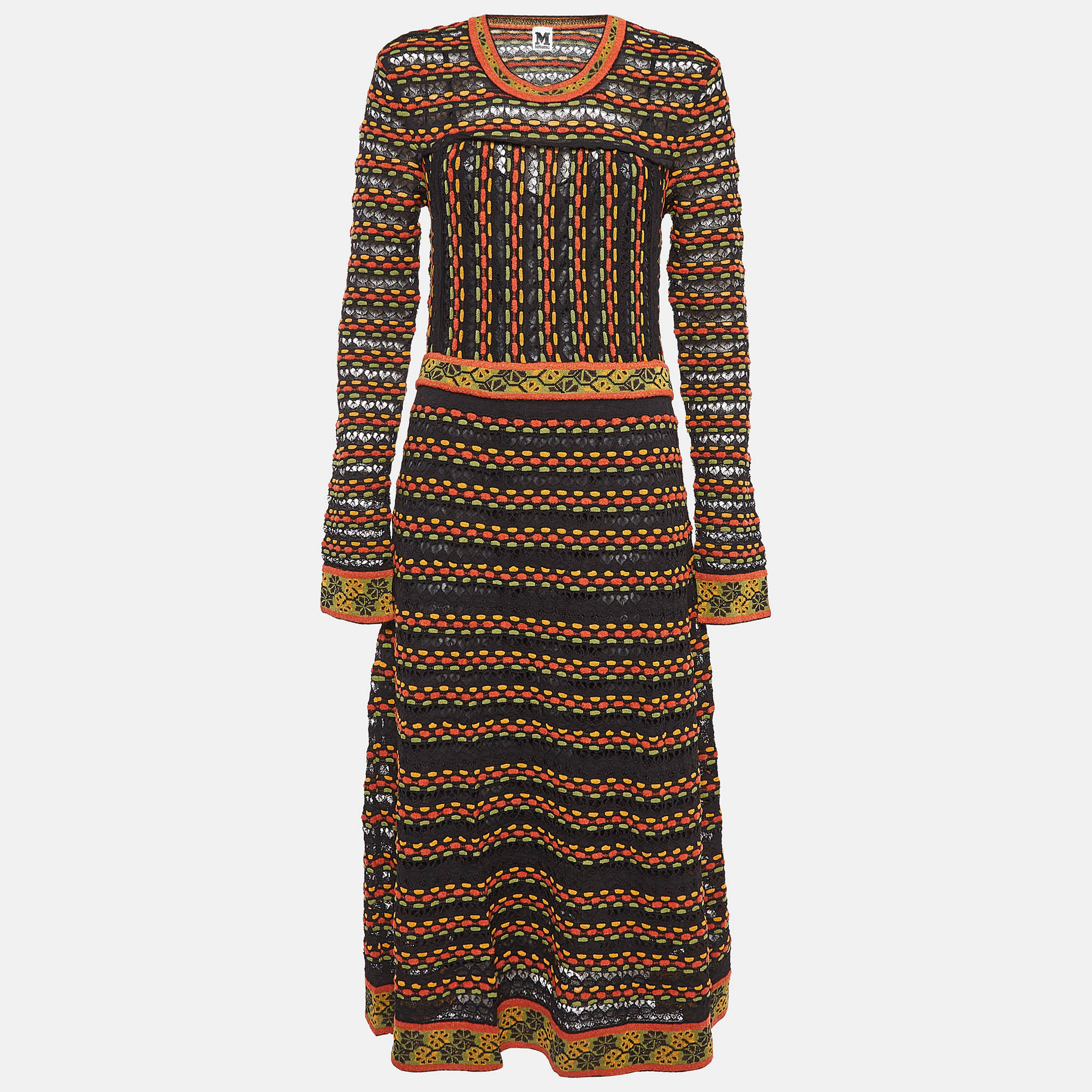 

M Missoni Multicolor Patterned Knit Long Sleeve Midi Dress L