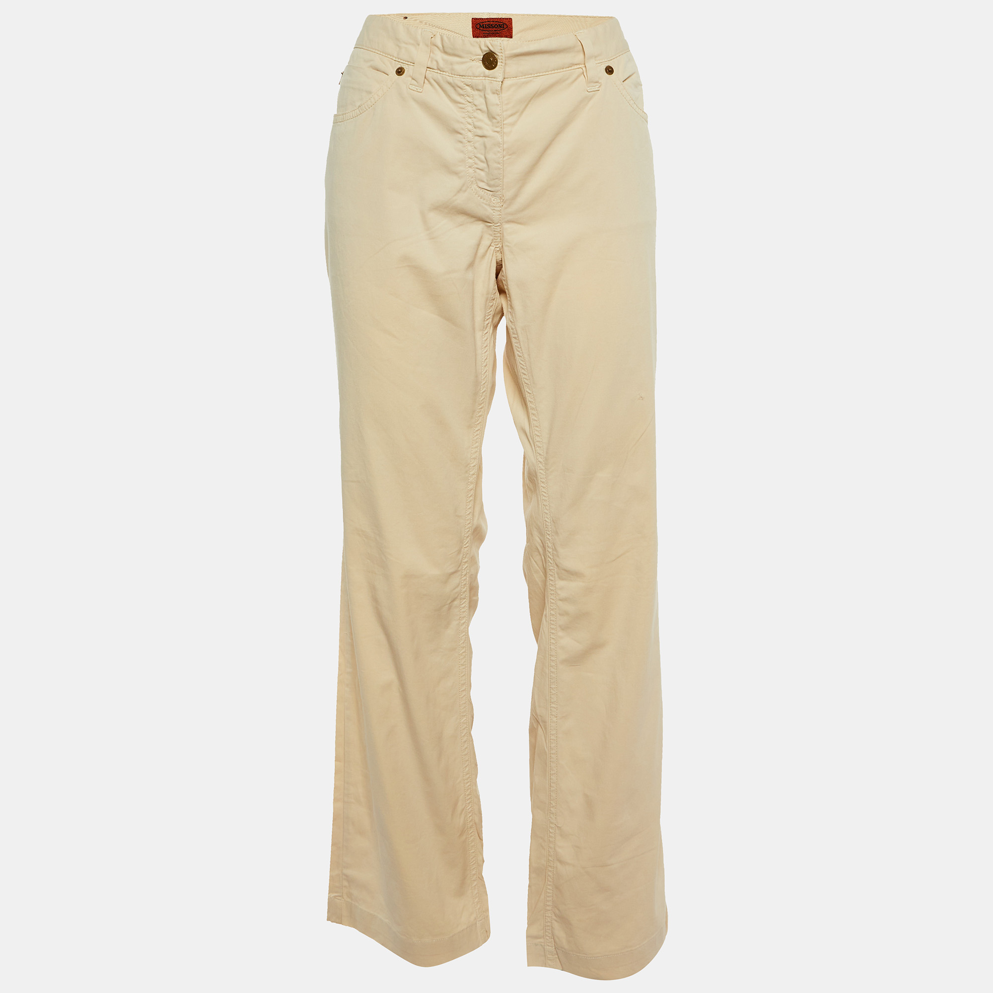 

M Missoni Denim Light Beige Cotton Straight Fit Trousers L/Waist 35"