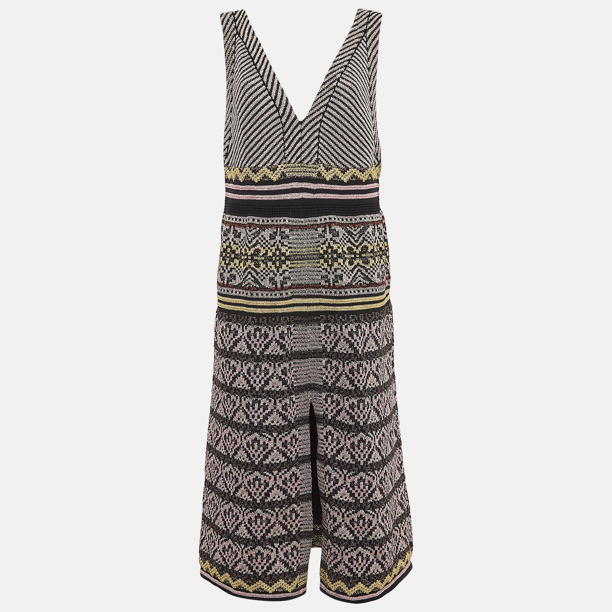 

M Missoni Multicolor Patterned Lurex Knit Sleeveless Midi Dress L