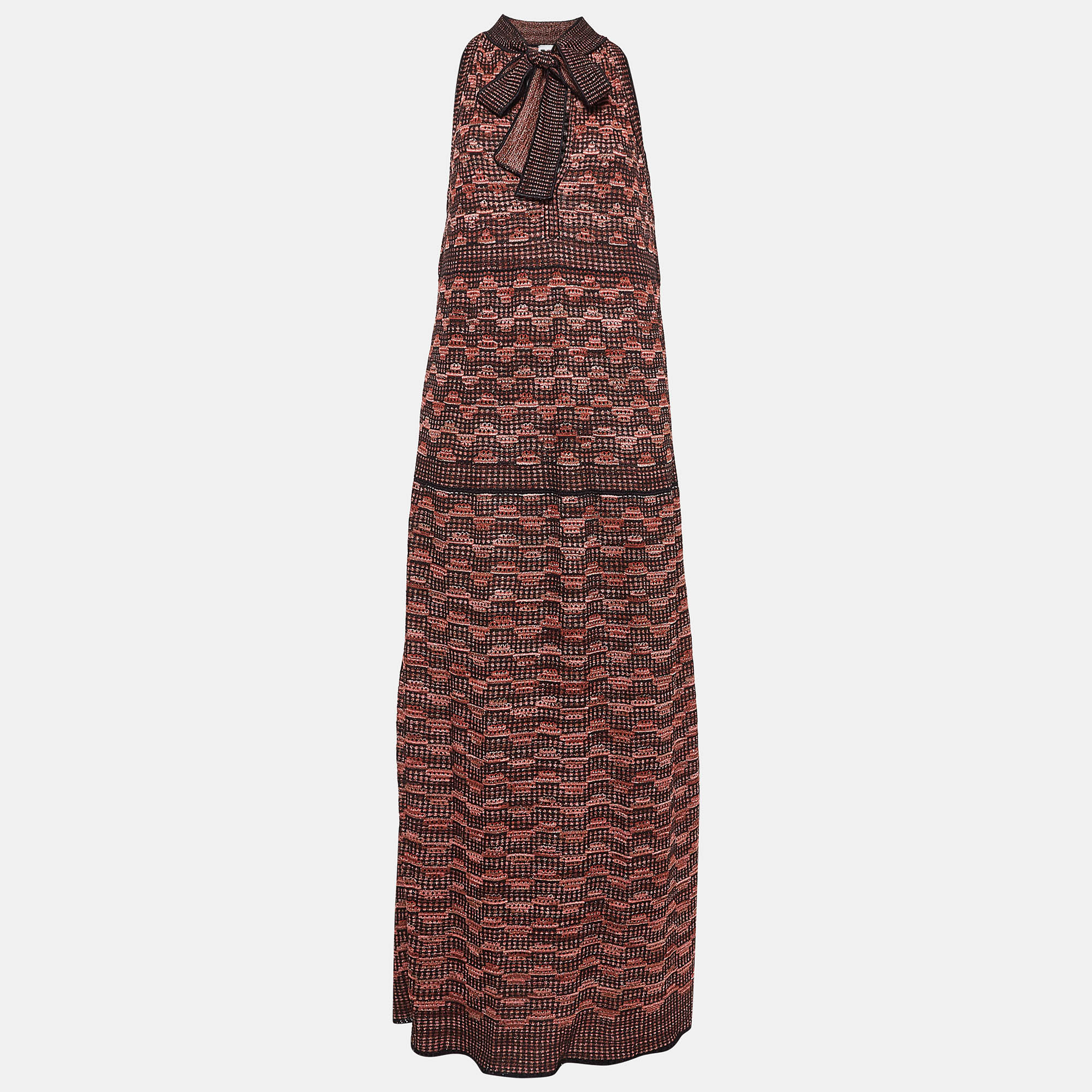 

M Missoni Black/Red Patterned Lurex Knit Sleeveless Maxi Dress L, Pink