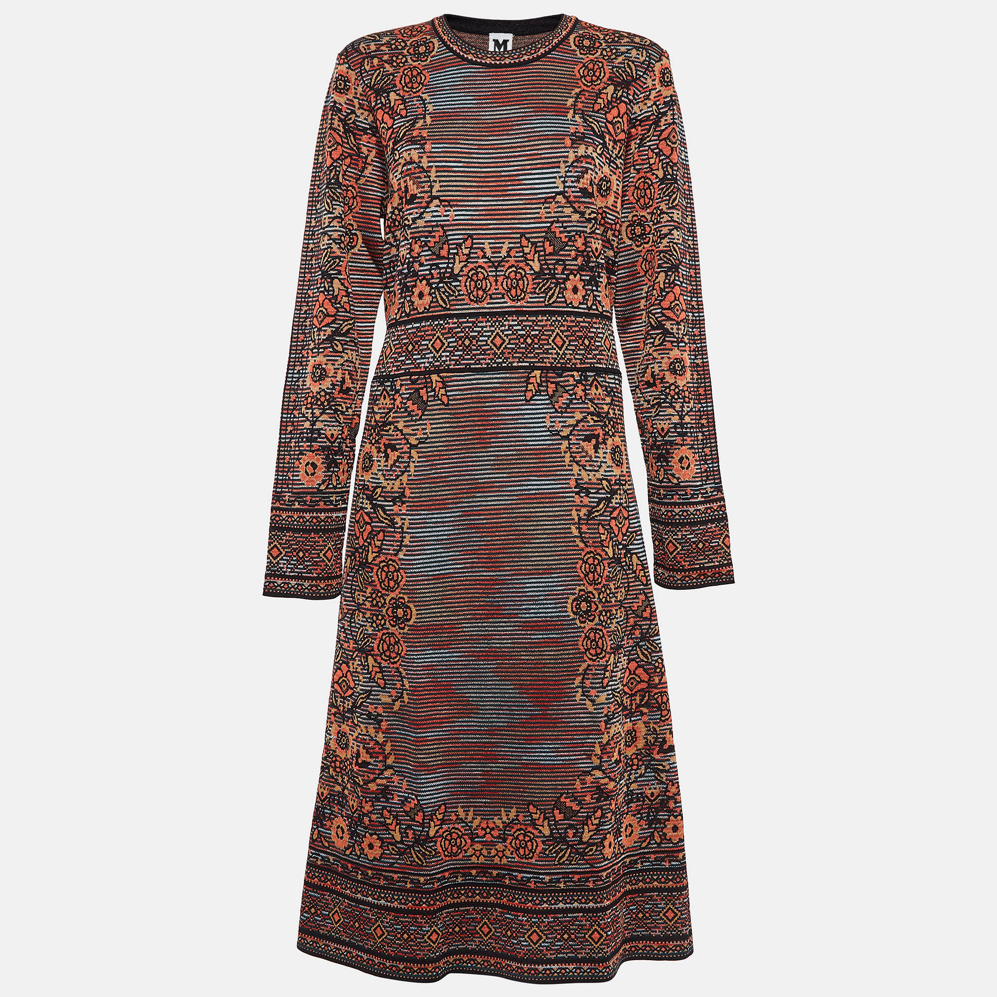 

M Missoni Multicolor Patterned Knit Full Sleeves Midi Dress L