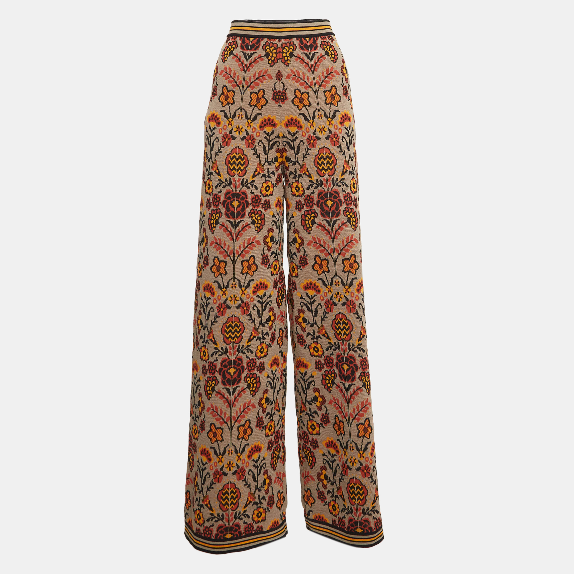 

M Missoni Multicolor Floral Pattern Knit Wide Leg Pants L