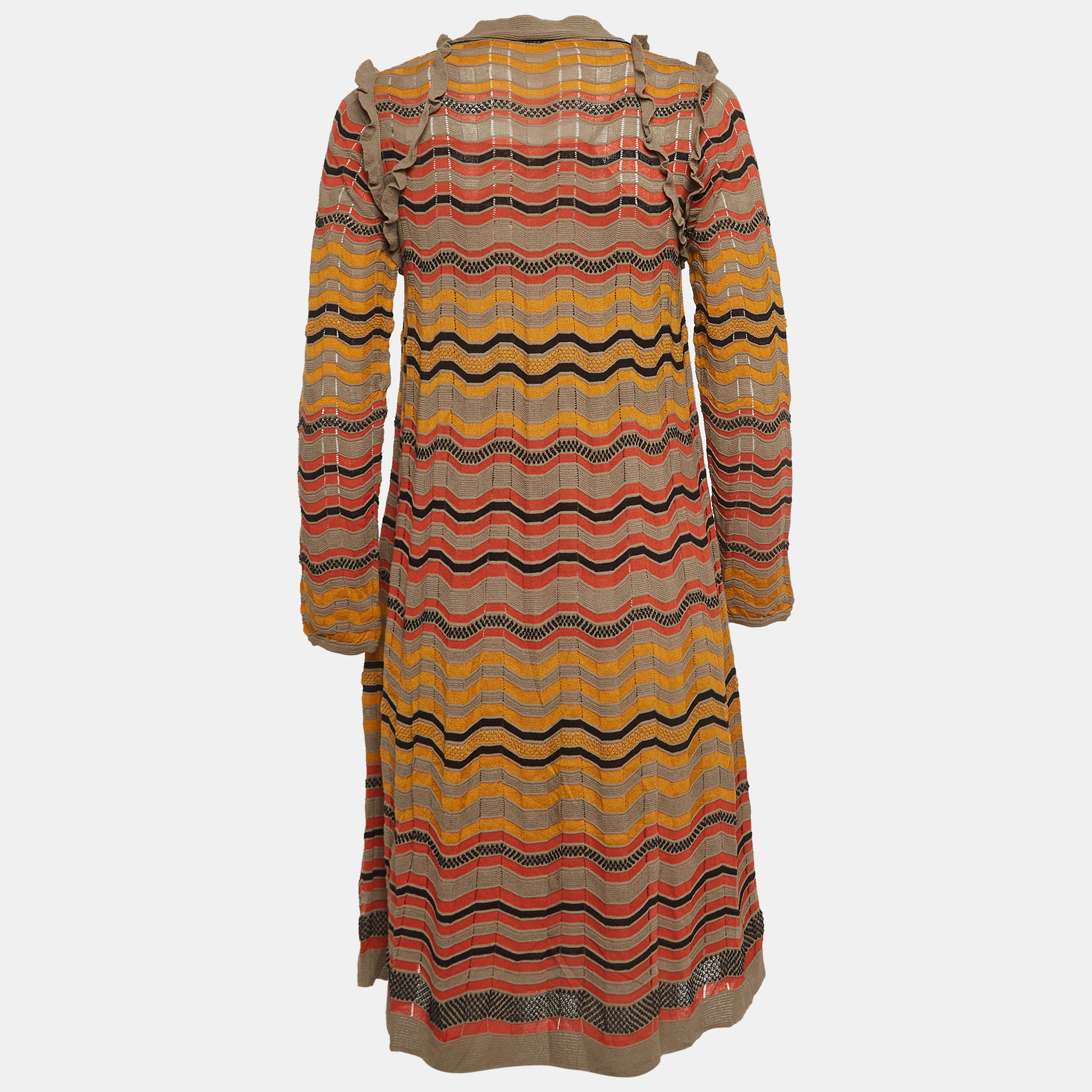 M Missoni Multicolor Patterned Knit Ruffled Midi Dress L 