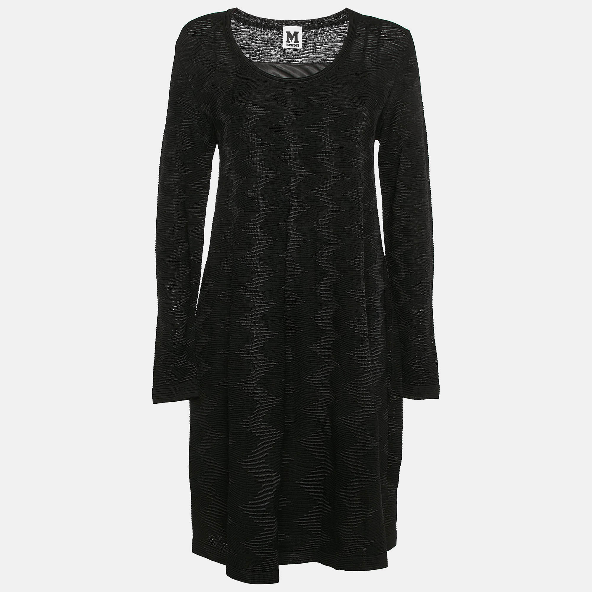 

M Missoni Black Patterned Knit Full Sleeve Mini Dress L