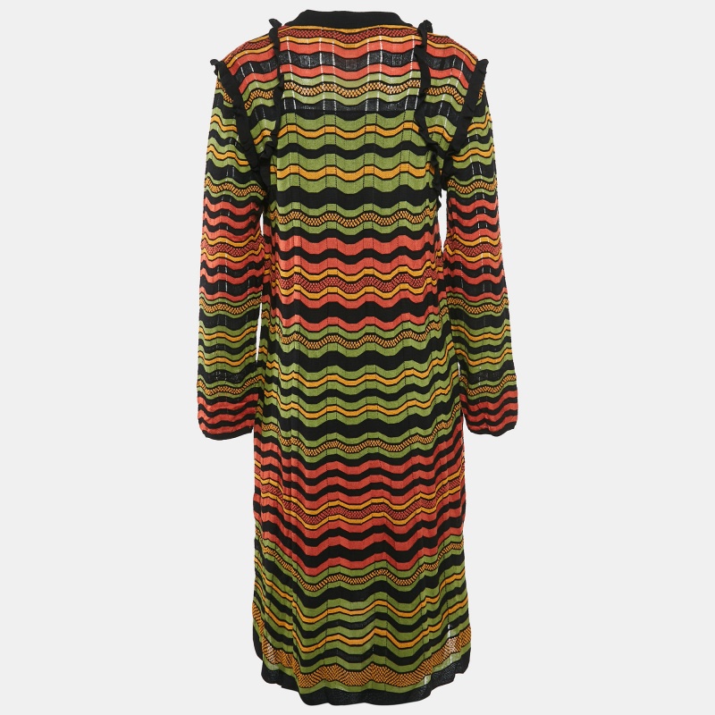 M Missoni Multicolor Patterned Knit Ruffled Short Dress S 