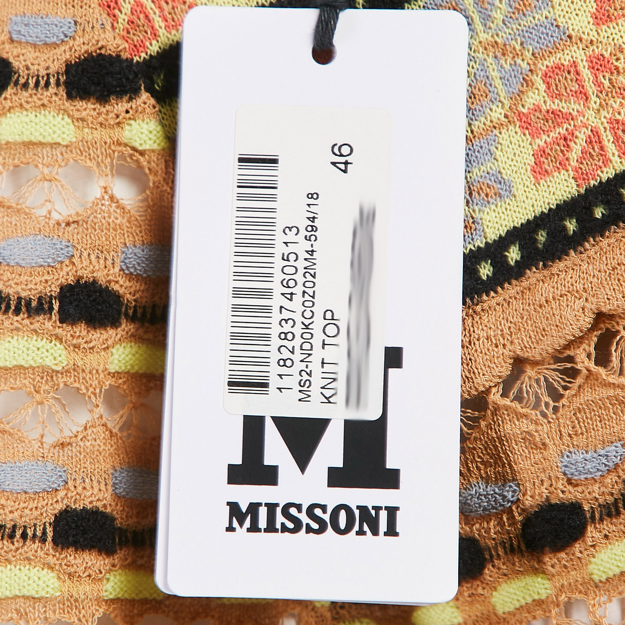M Missoni Beige/Multicolor Patterned Knit Long Sleeve Top L 
