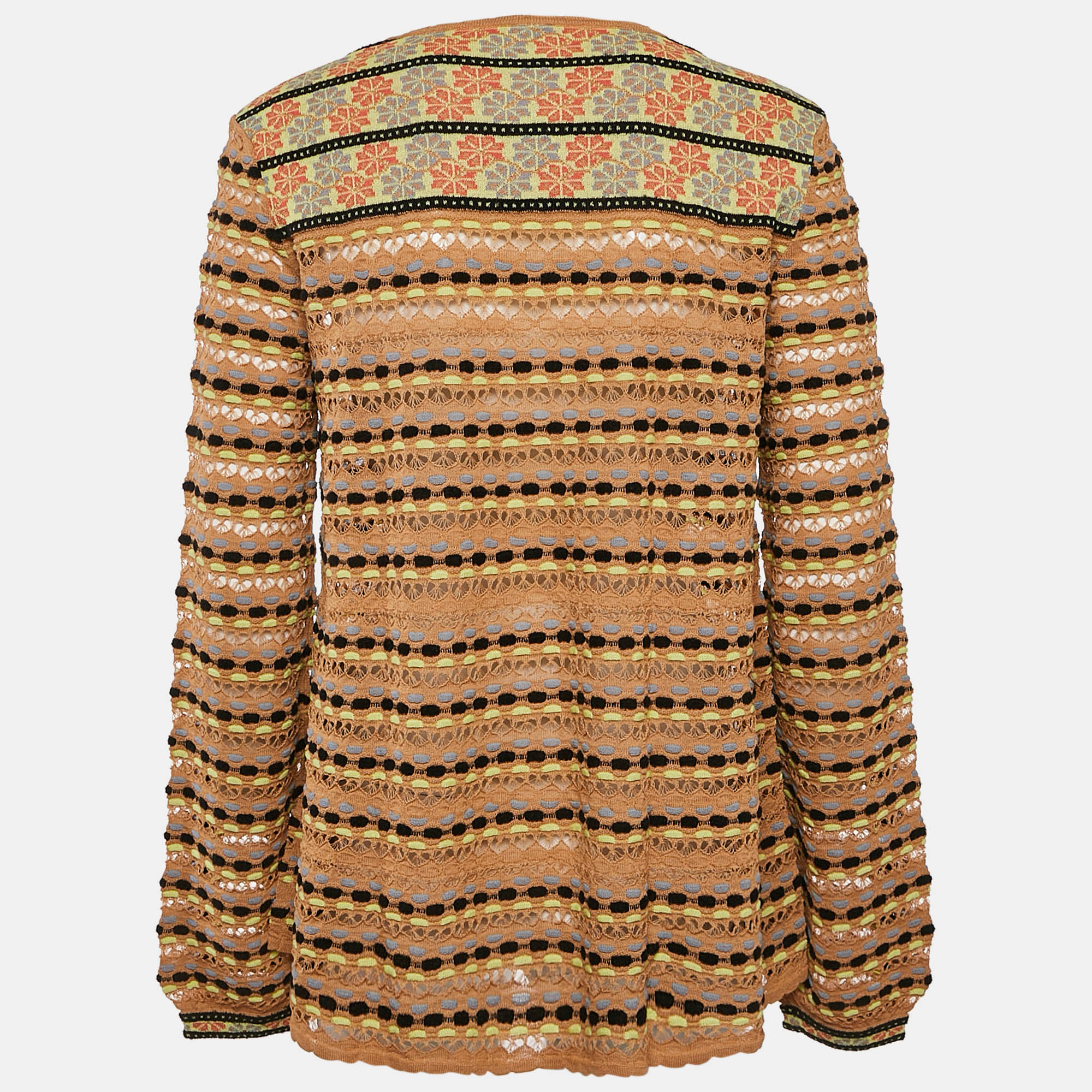 M Missoni Beige/Multicolor Patterned Knit Long Sleeve Top L 