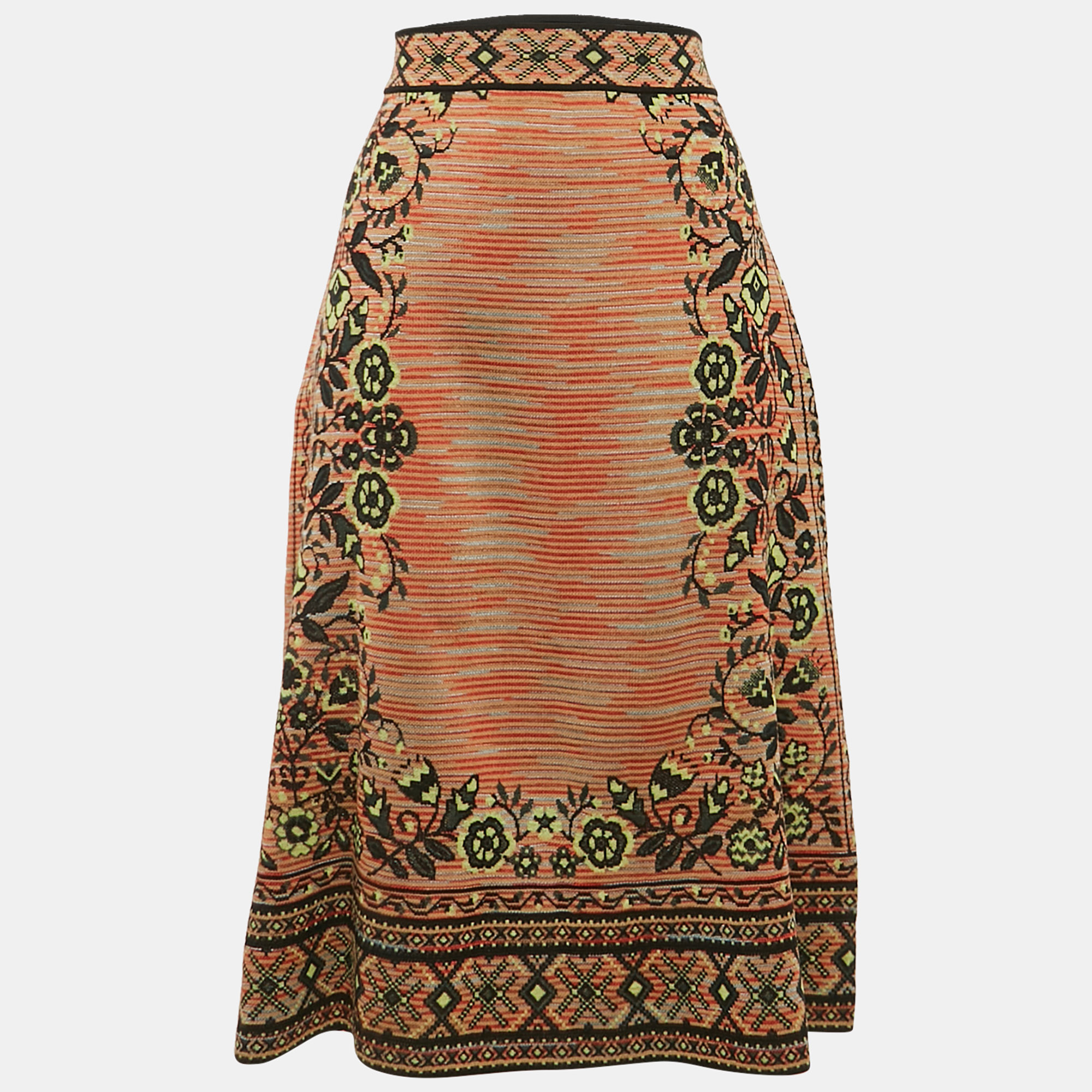 

M Missoni Multicolor Patterned Knit Wool Blend Midi Skirt S