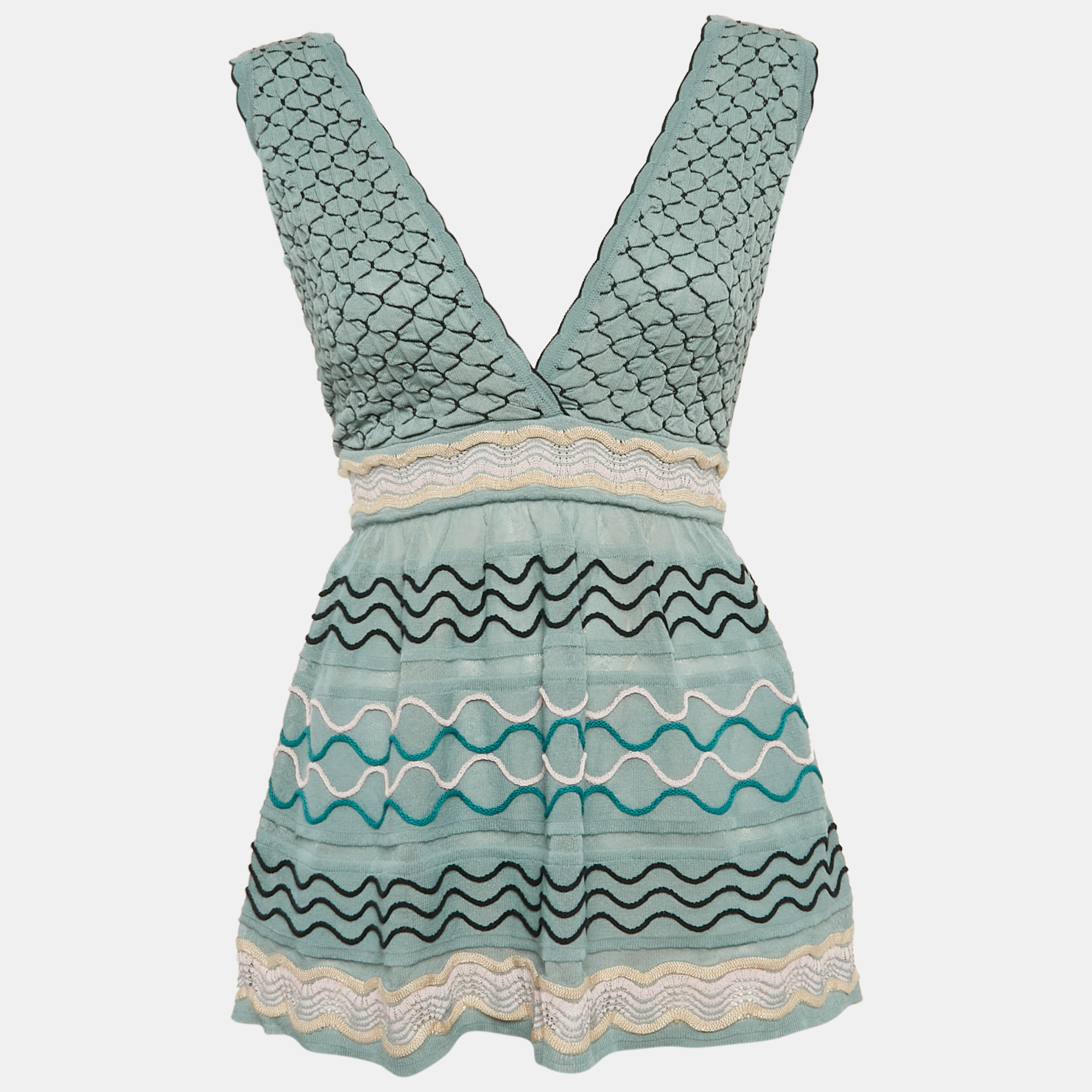 

M Missoni Blue Patterned Knit Sleeveless Top S