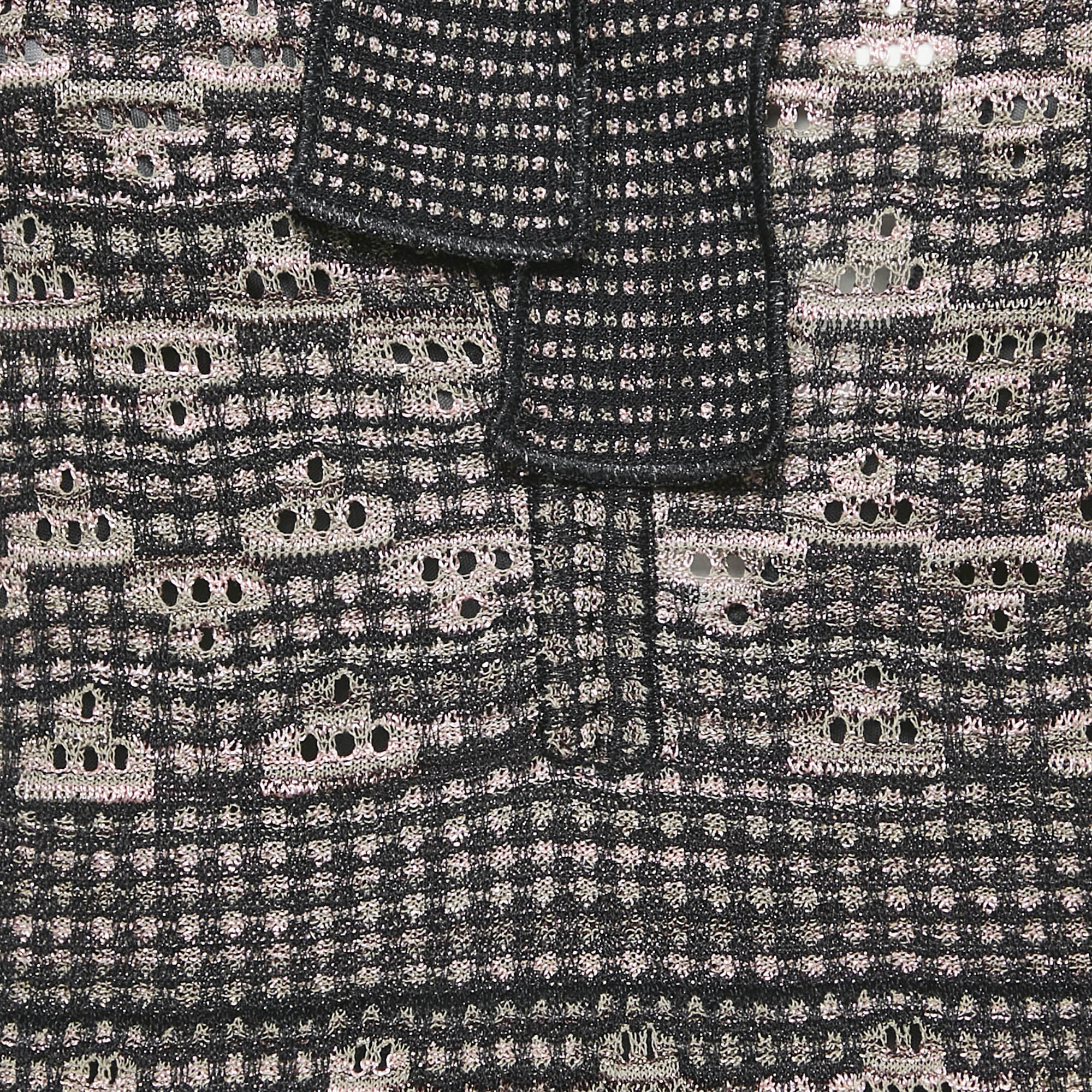 M Missoni Multicolor Pinhole Patterned Lurex Knit Tie-Up Neck Maxi Dress M 