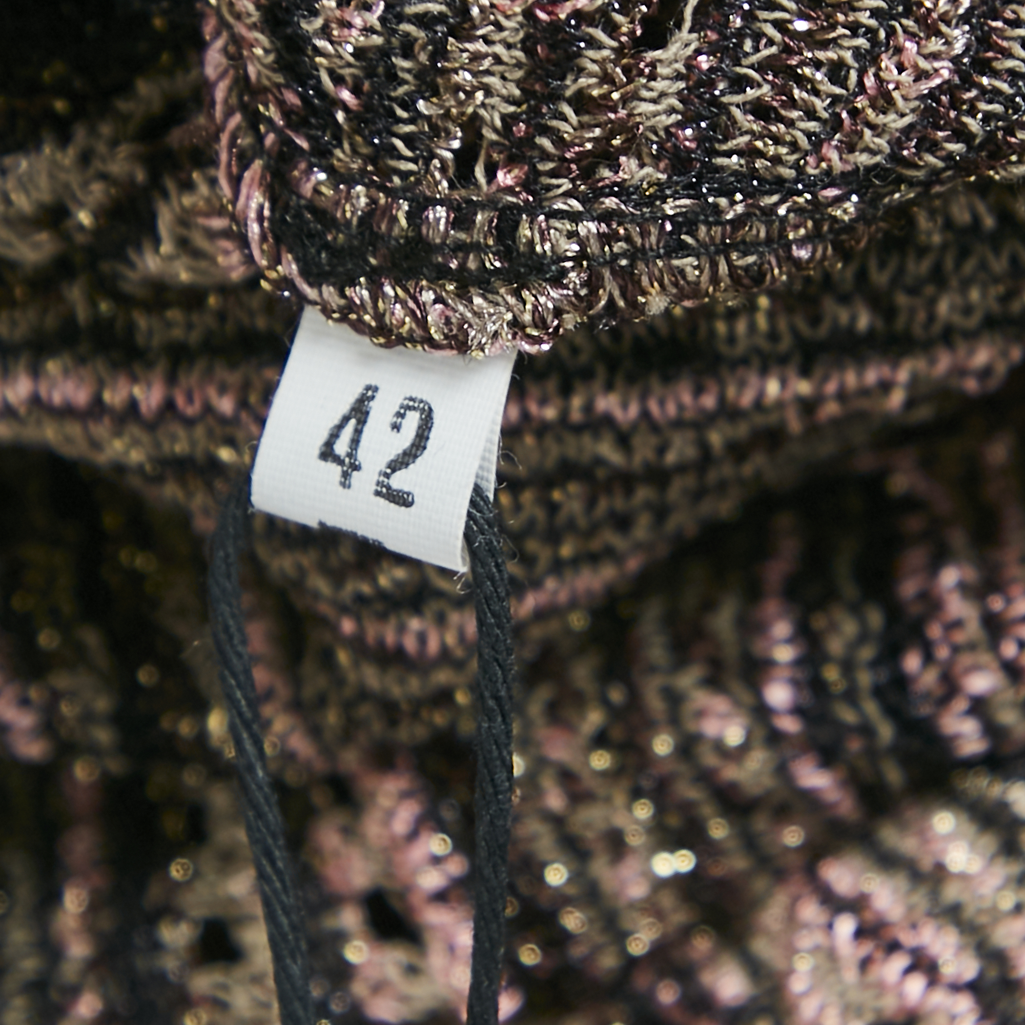 M Missoni Multicolor Pinhole Patterned Lurex Knit Tie-Up Neck Maxi Dress M 