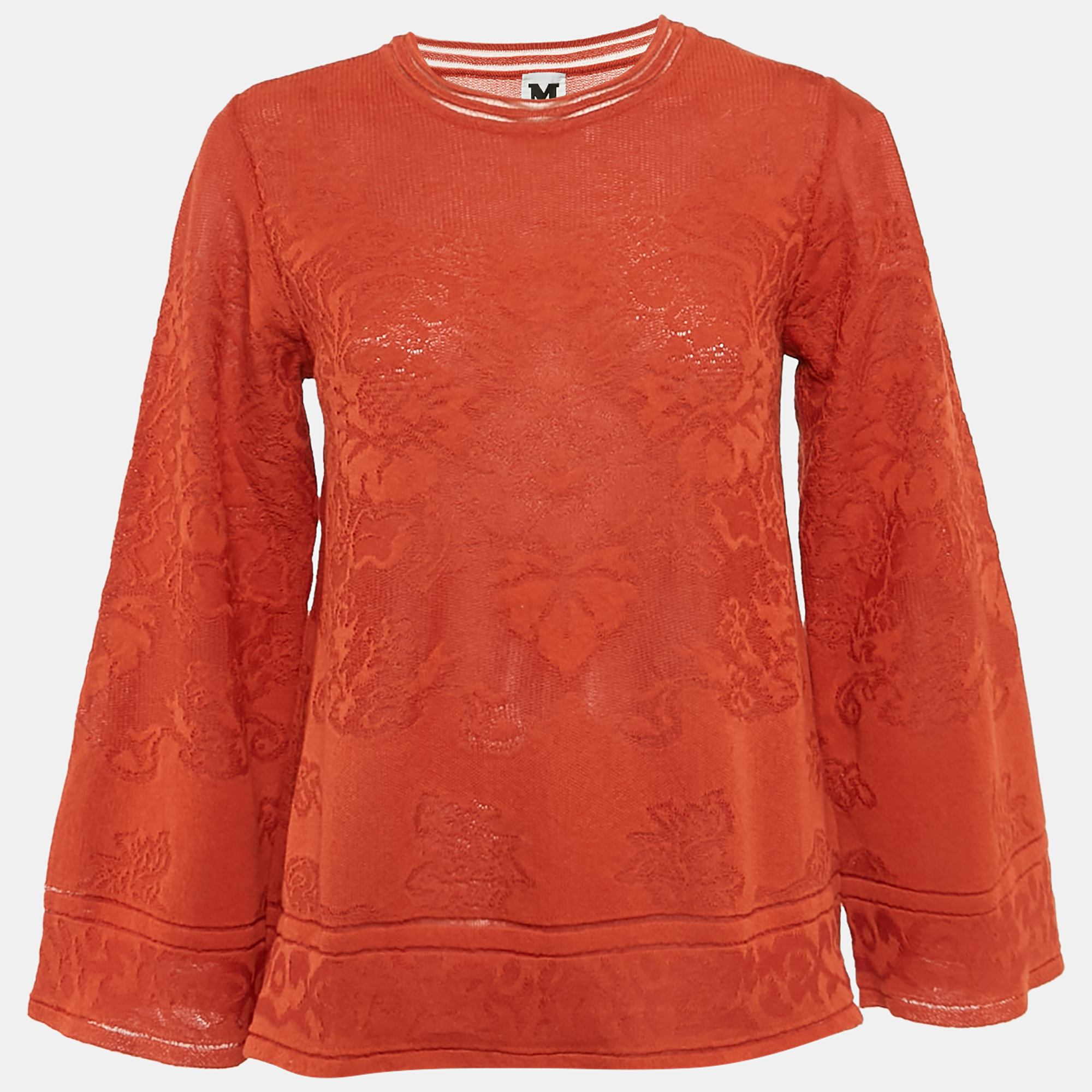 

M Missoni Burnt Orange Floral Knit Long Sleeve Top M