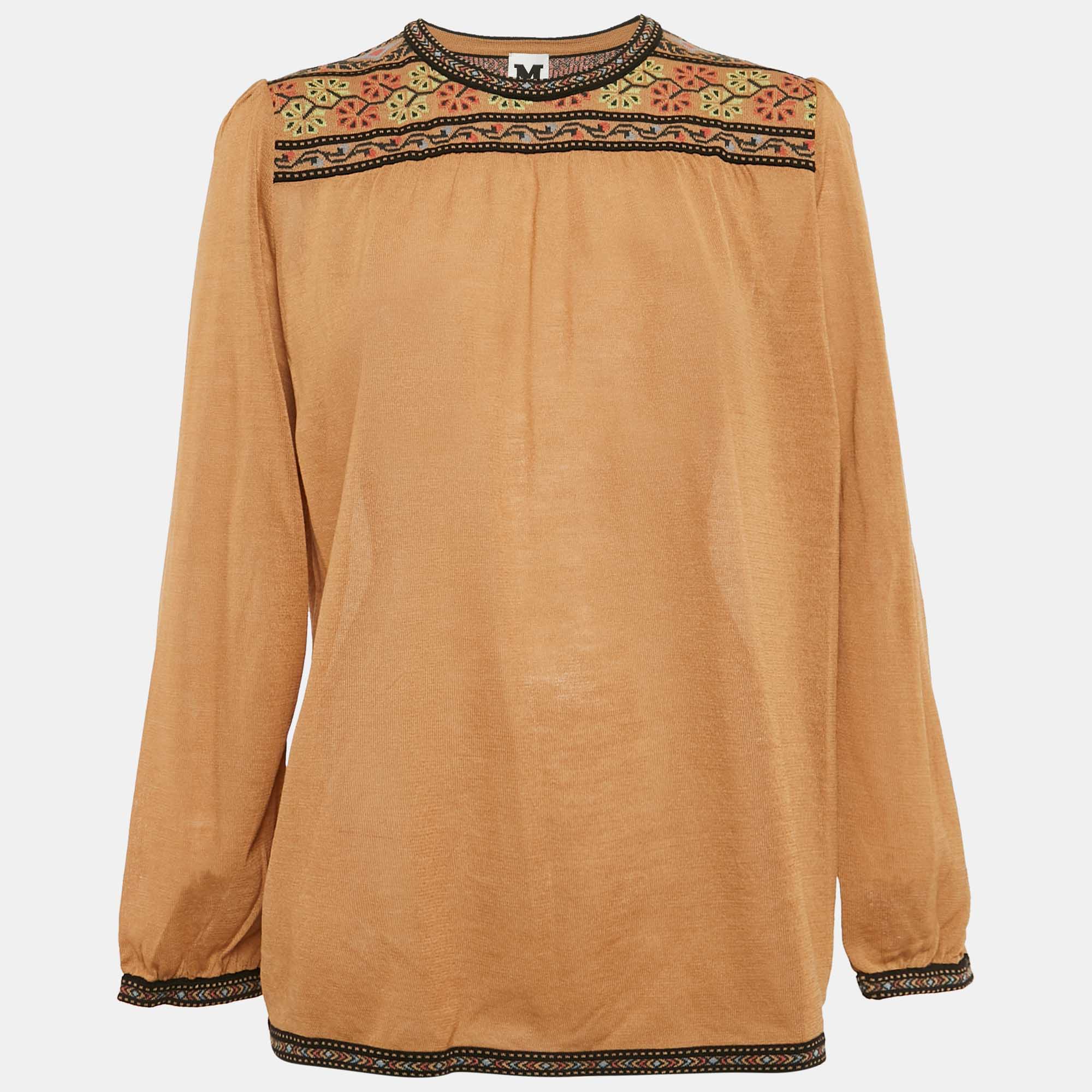 

M Missoni Brown Wool Blend Patterned Knit Top M