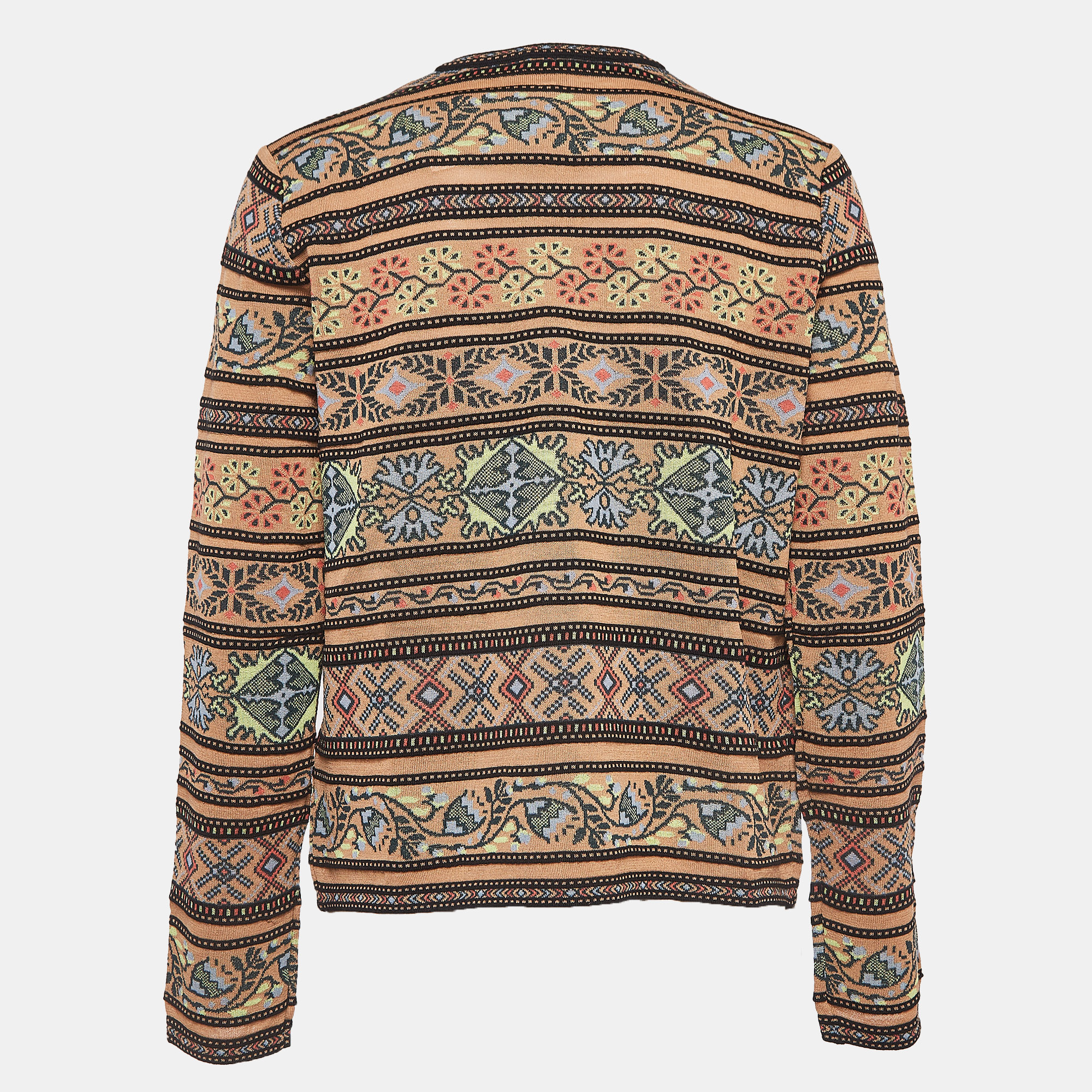 M Missoni Beige Floral Intarsia Knit Long Sleeve Cardigan L 