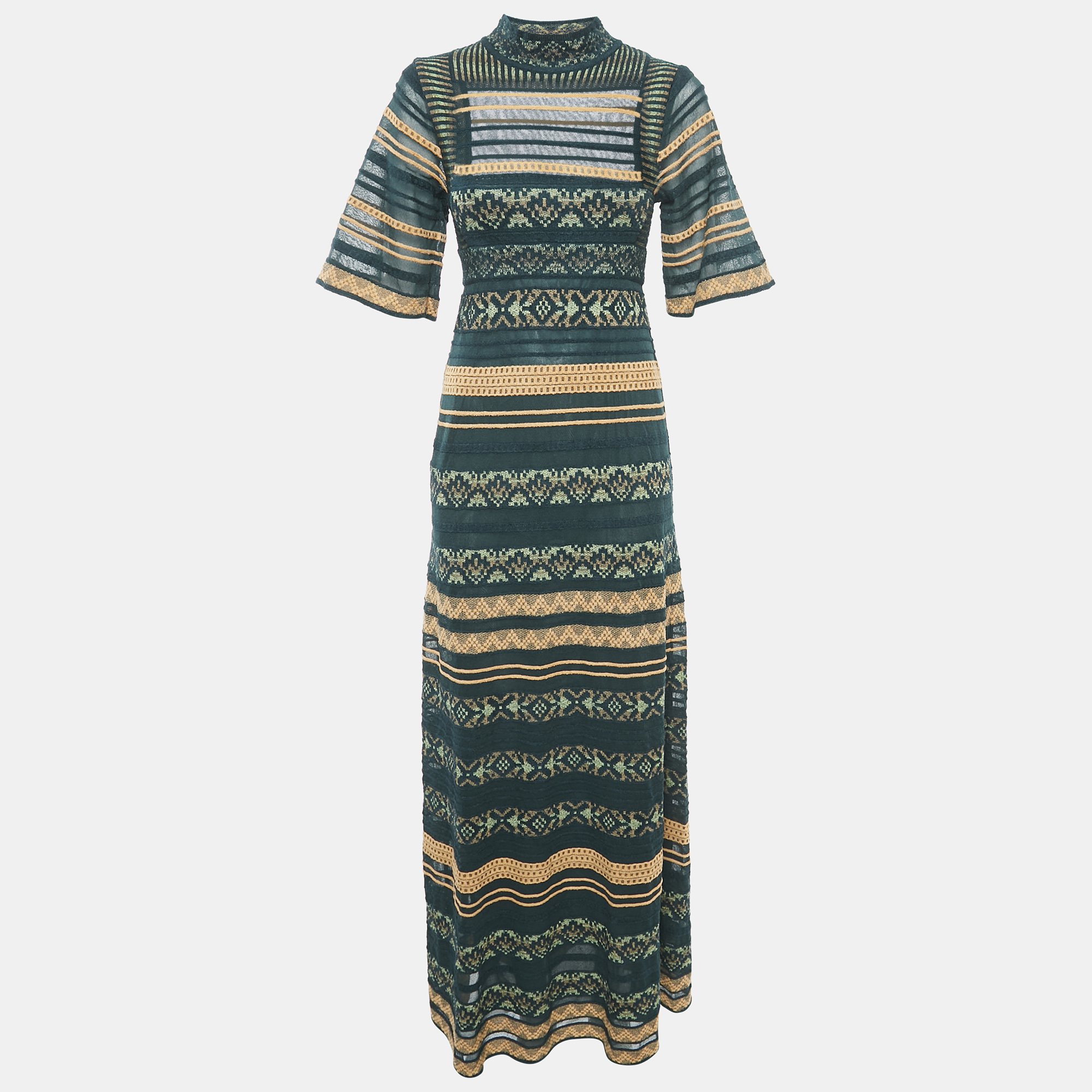 

M Missoni Green Patterned Knit Maxi Dress S