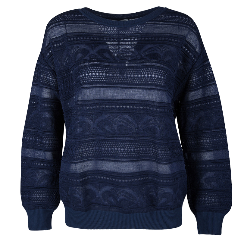 M Missoni Navy Blue Ribbed Trim Detail Sweater S