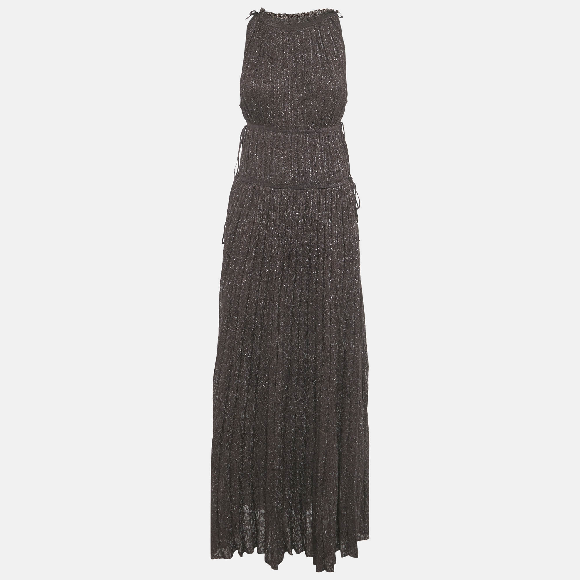 

M Missoni Plum Purple Lurex Knit Gathered Maxi Dress L