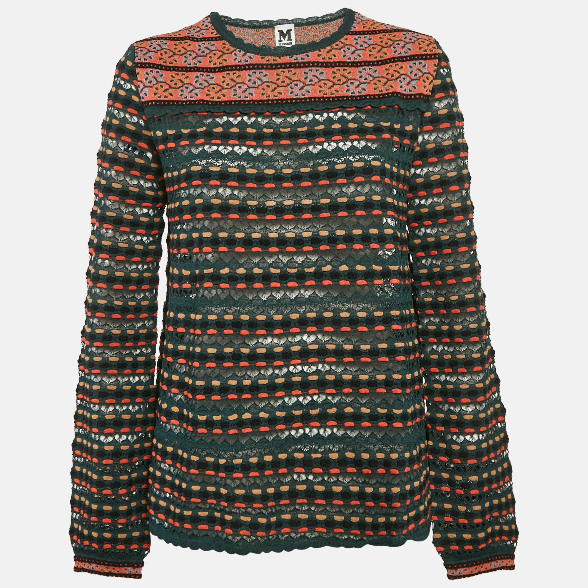 Pre-owned M Missoni Teal Blue Floral Perforated Knit Top M