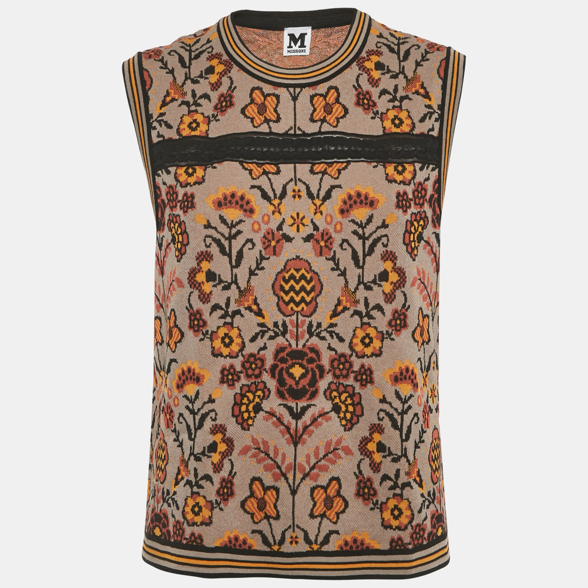 Pre-owned M Missoni Grey Patterned Knit Sleeveless Top S In Gray