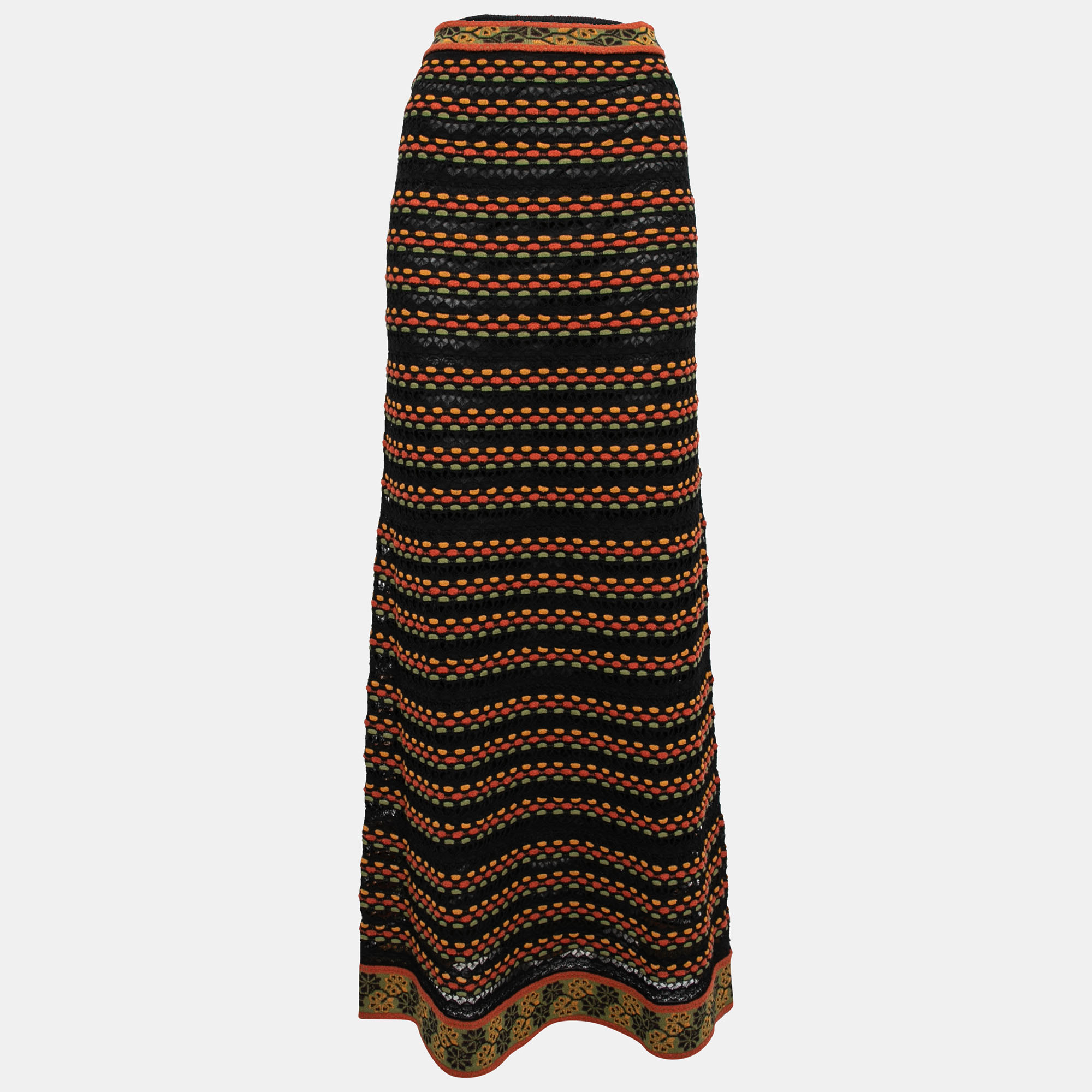 

M Missoni Black/Orange Perforated Knit Maxi Skirt S