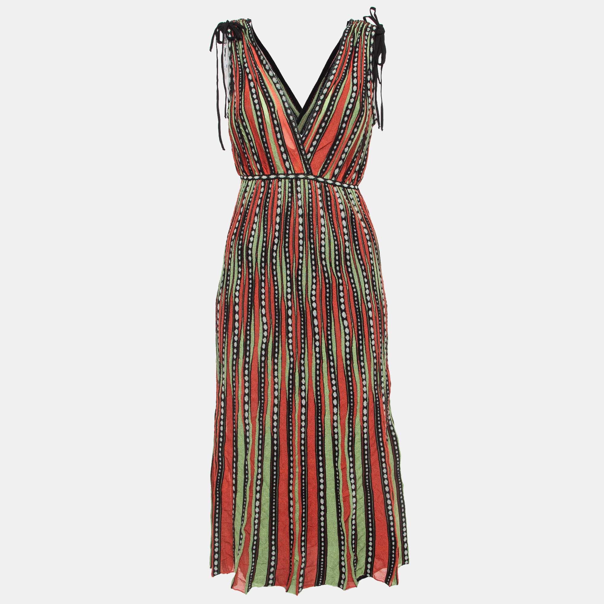 

M Missoni Green/Orange Alga and Bubble Pattern Knit Midi Dress M