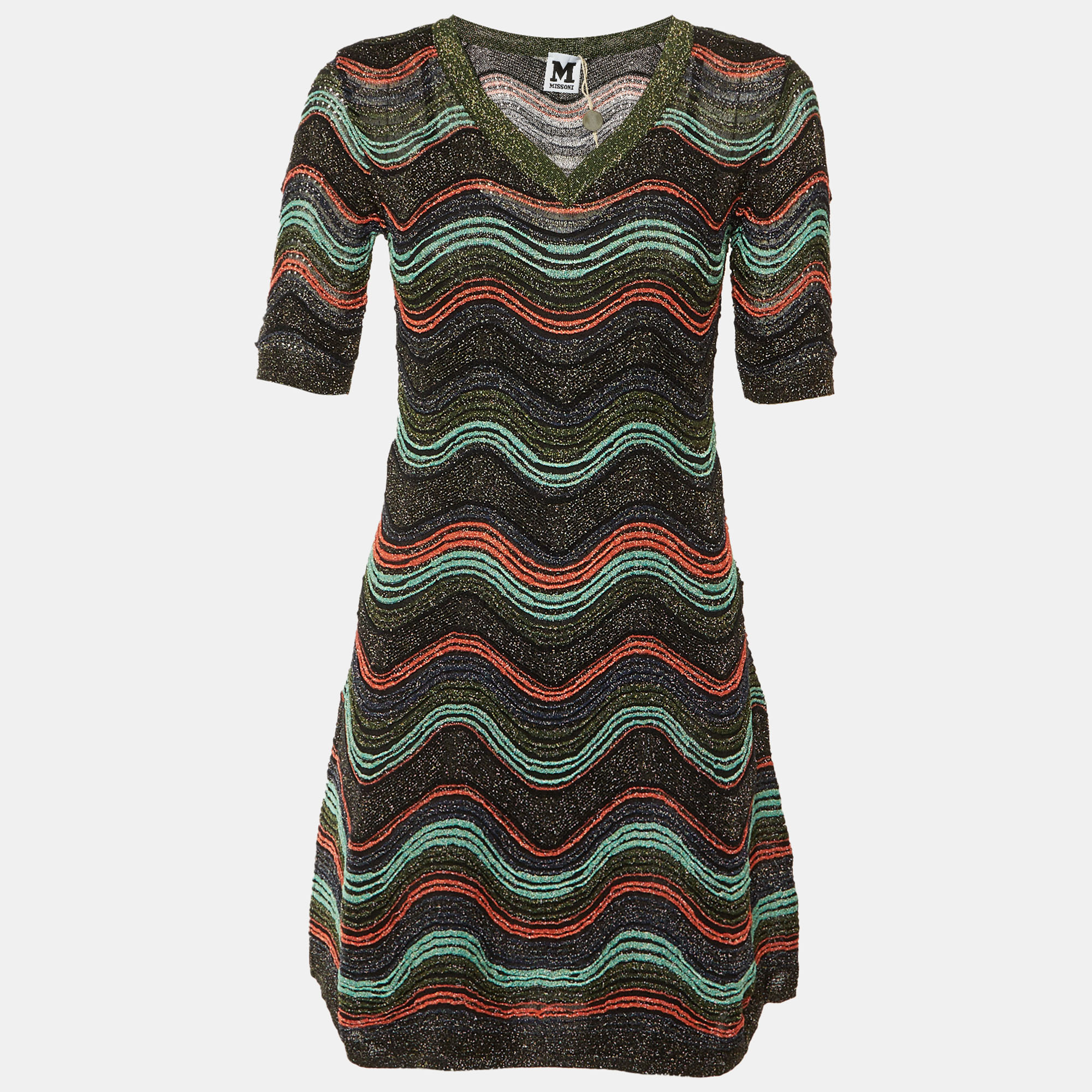 Pre-owned M Missoni Multicolor Pattered Lurex Knit Mini Dress S