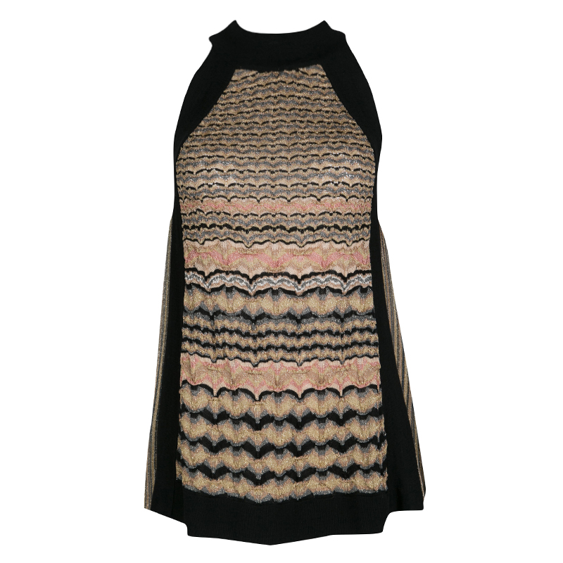 Pre Owned M Missoni Multicolor Textured Lurex Knit Sleeveless High Neck Top M