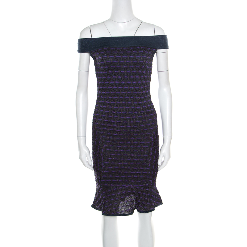 Pre Owned فستان إم ميزوني فيت آند فلير تريكو لوريكس متعدد الألوان أوف شولدر S