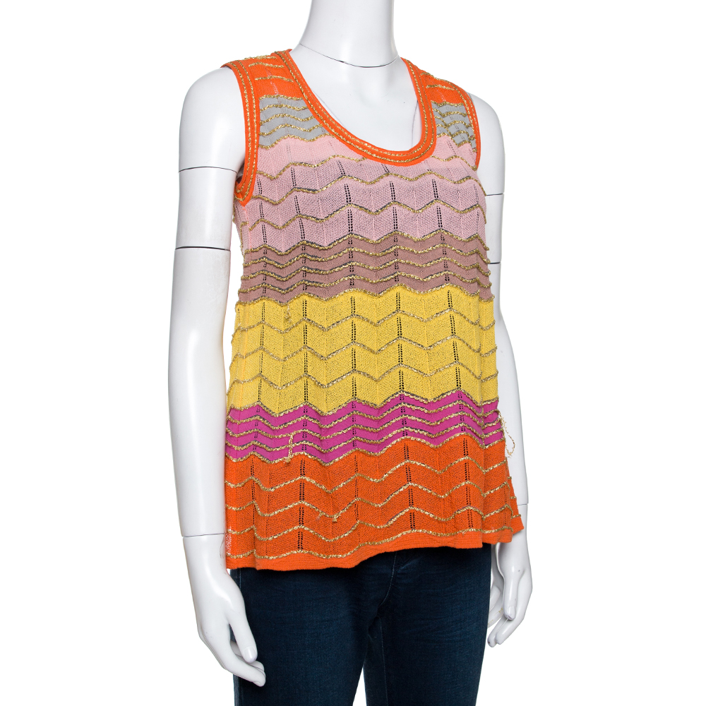 

M Missoni Multicolor Striped Lurex Knit Sleeveless A Line Top